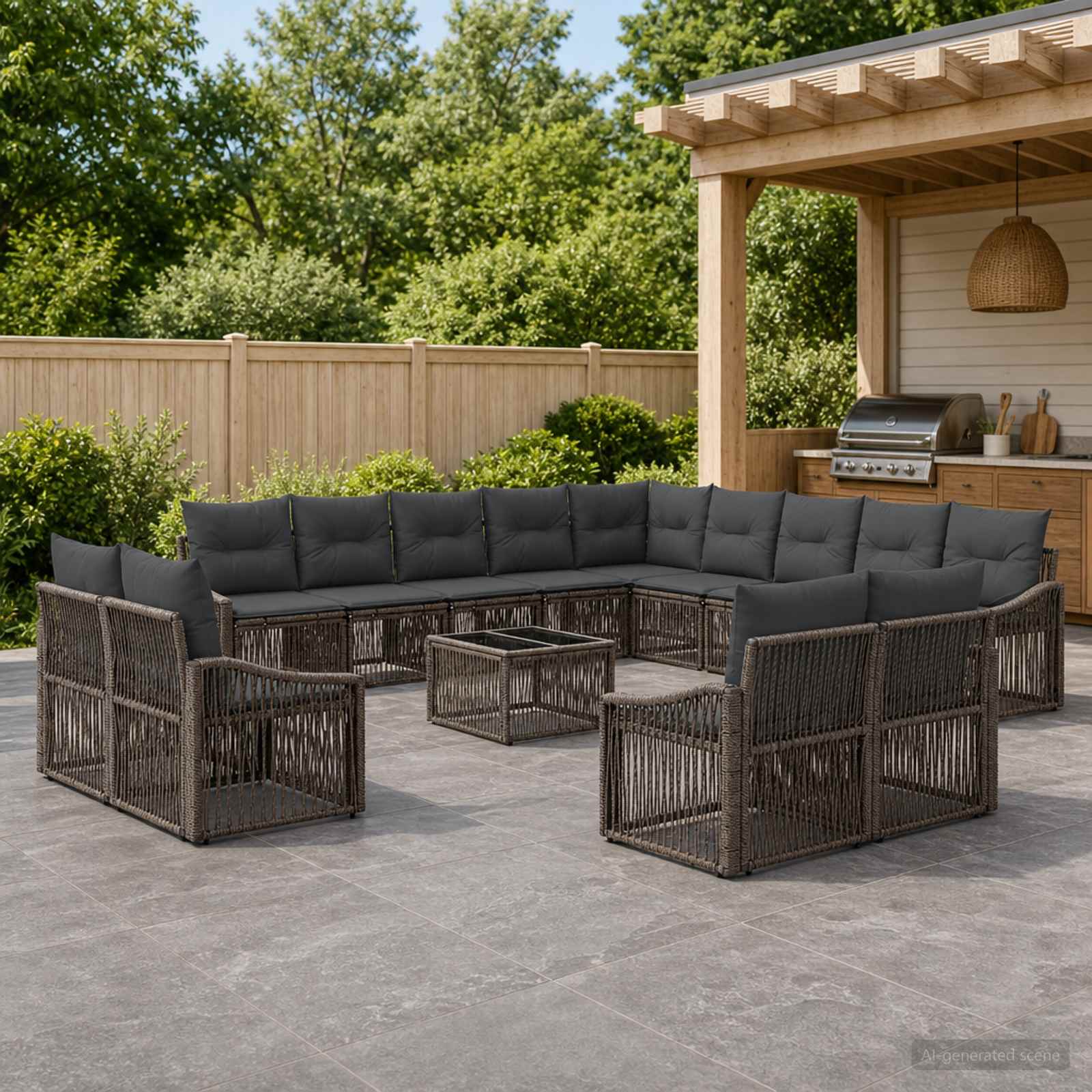 Gartensofa-set 14 stk. Grau Poly-Rattan
