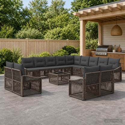 Gartensofa-set 14 stk. Grau Poly-Rattan