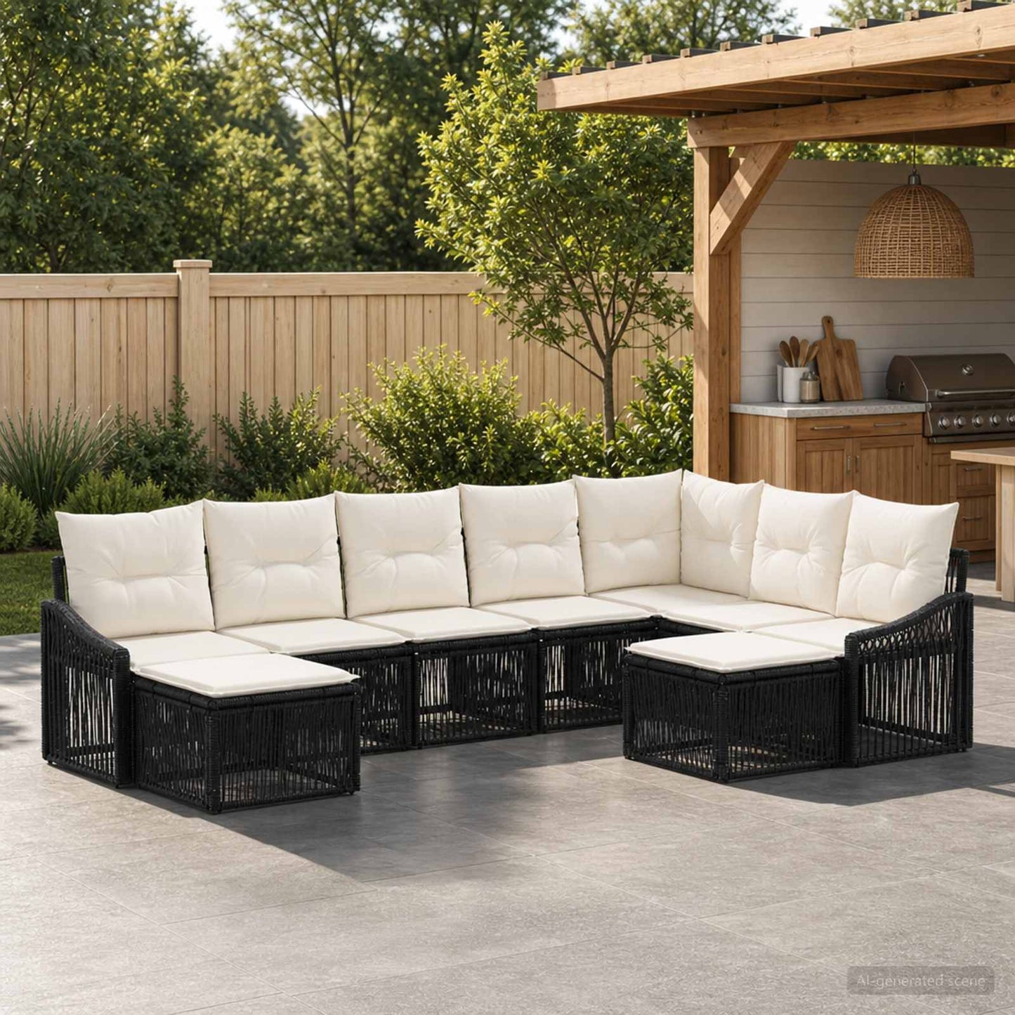 Gartensofa-set 9 pcs Schwarz Poly-Rattan