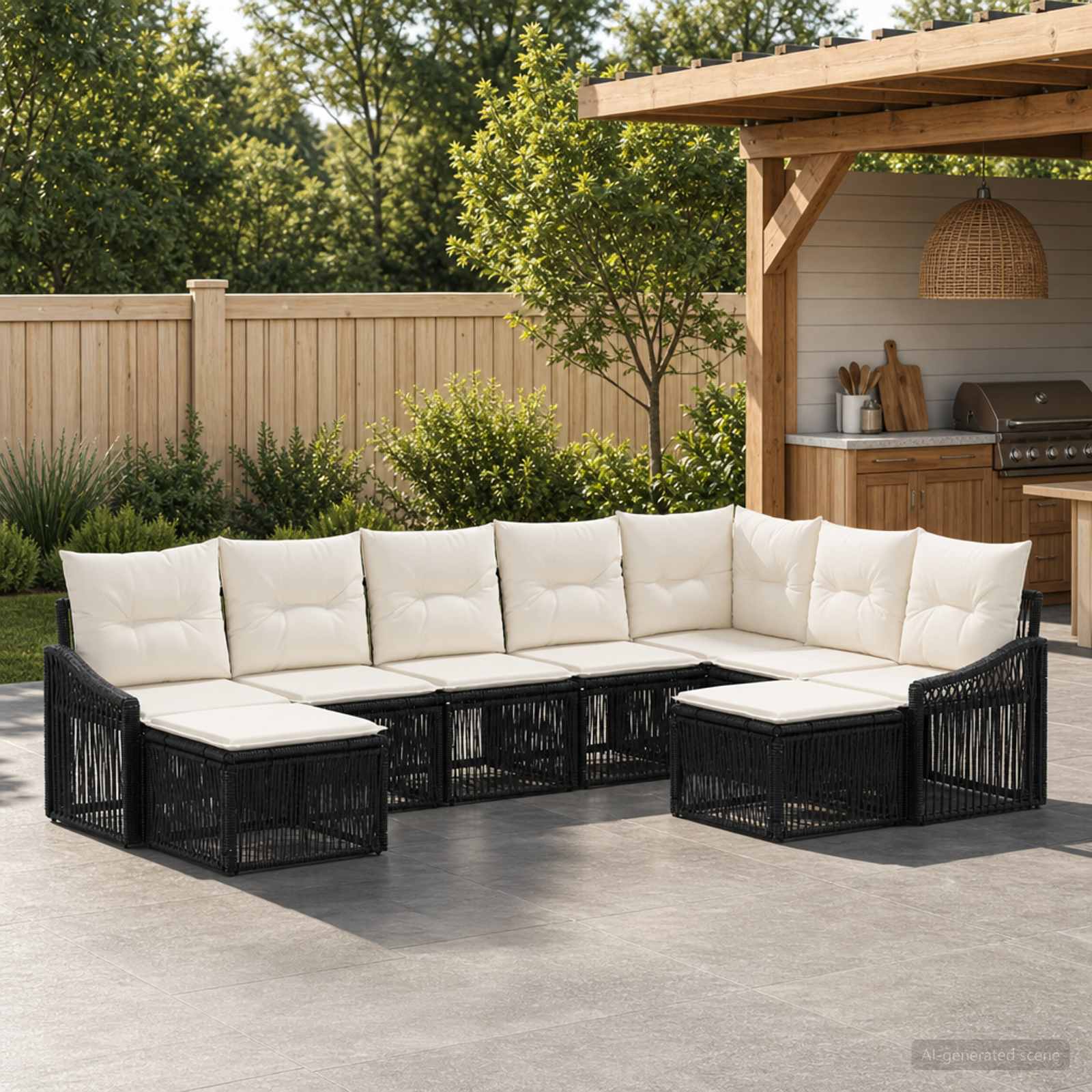 Gartensofa-set 9 pcs Schwarz Poly-Rattan