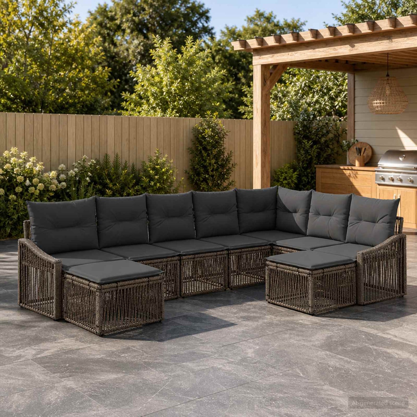 Gartensofa-set 9 stk. Grau Poly-Rattan