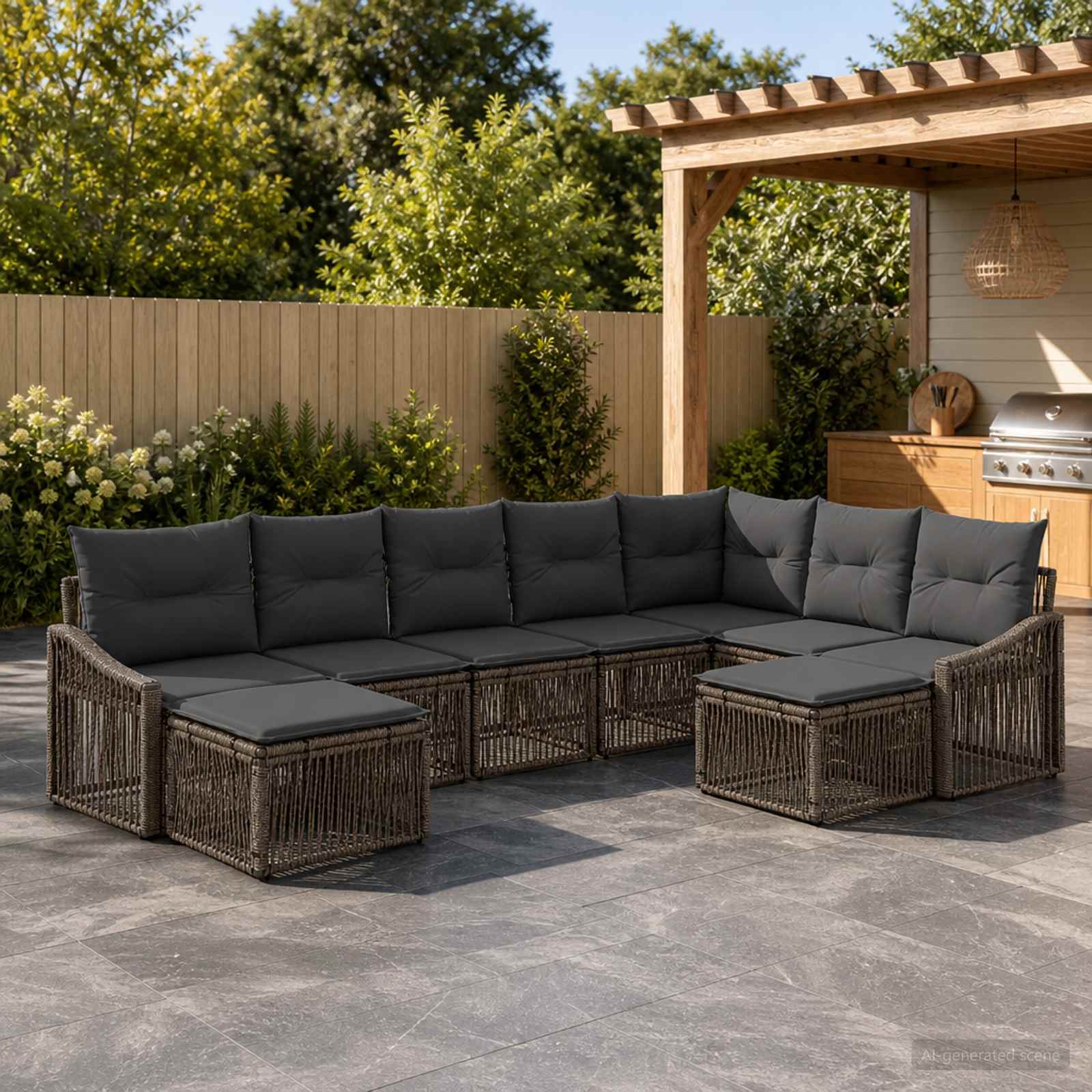 Gartensofa-set 9 stk. Grau Poly-Rattan