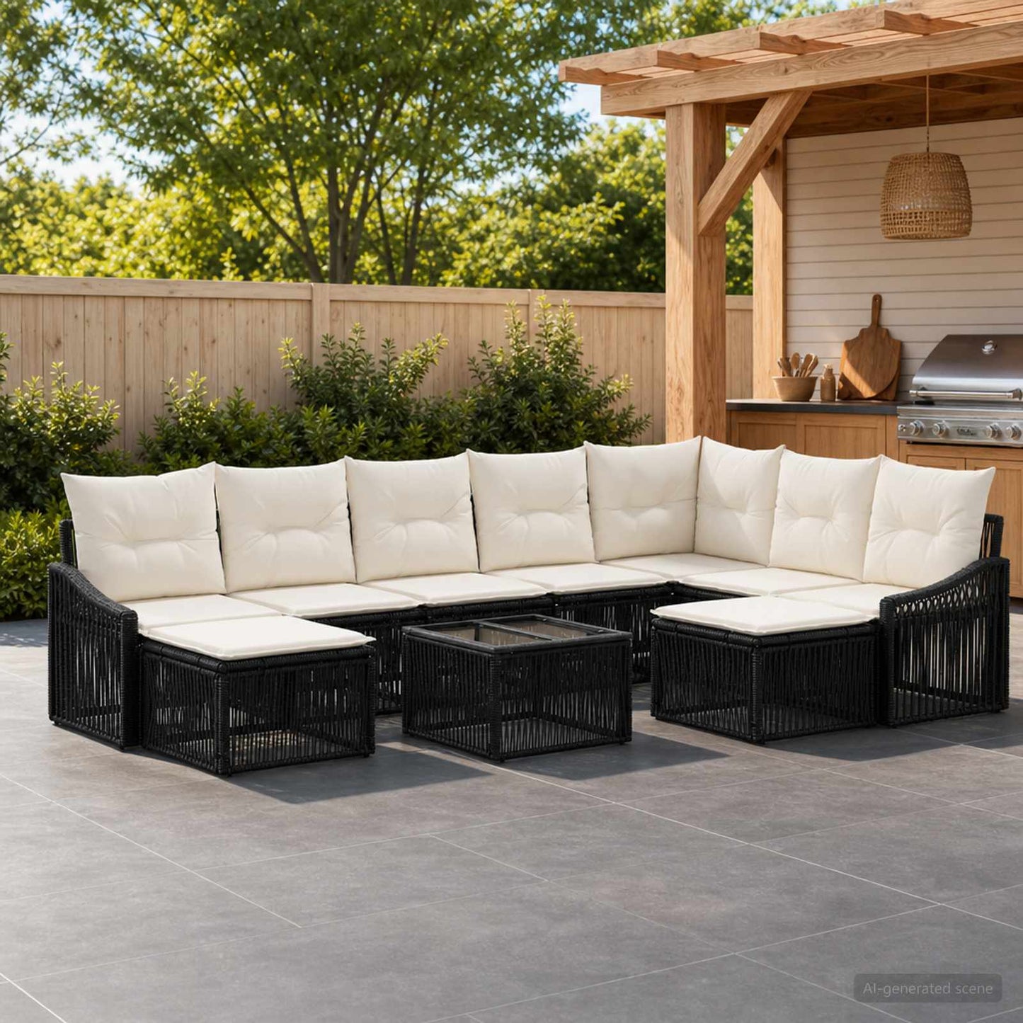 Gartensofa-set 10 pcs Schwarz Poly-Rattan