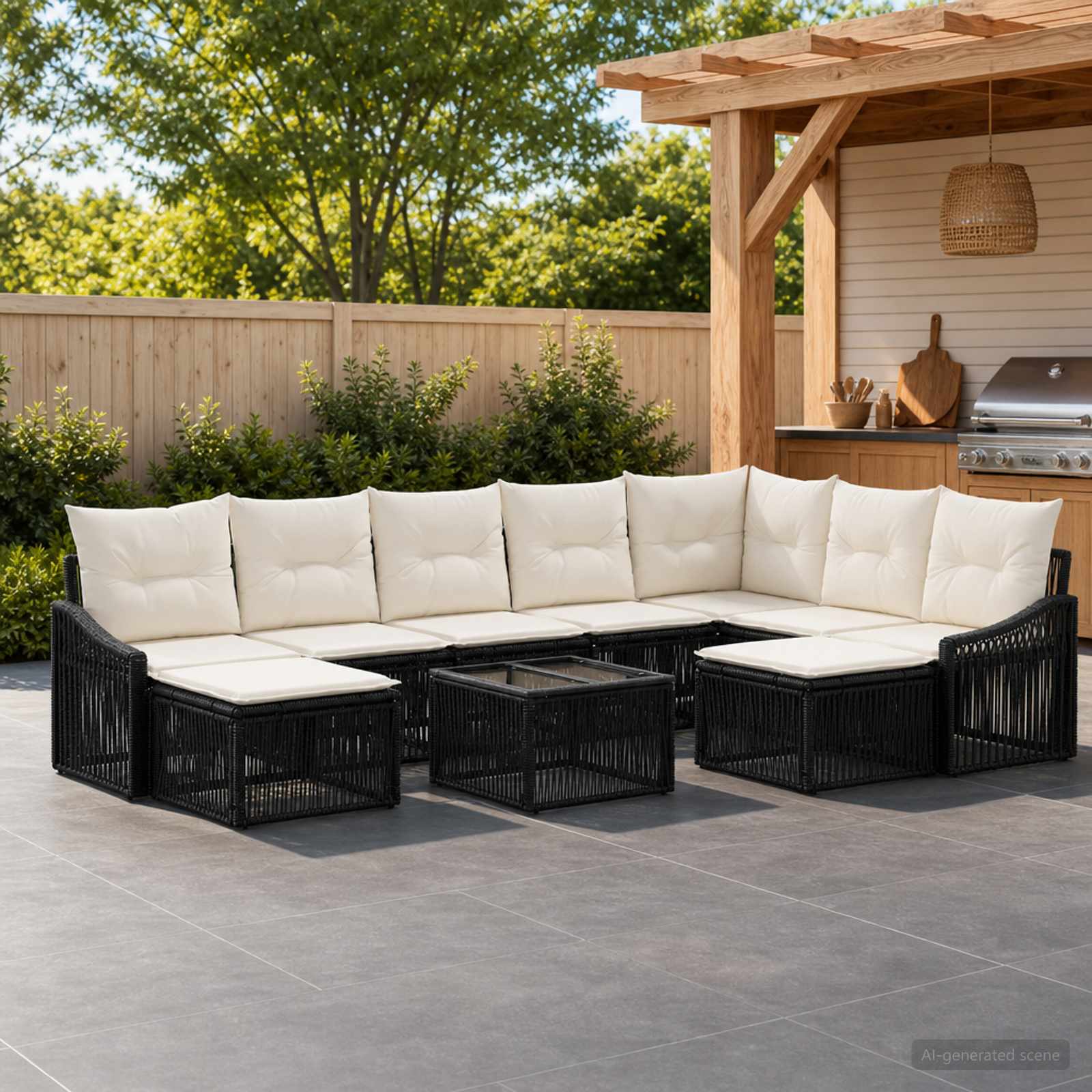 Gartensofa-set 10 pcs Schwarz Poly-Rattan