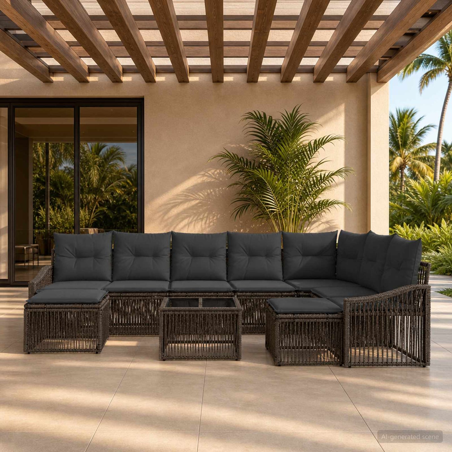 Gartensofa-set 10 stk. Grau Poly-Rattan