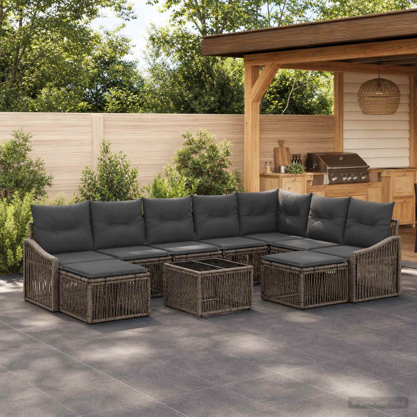 Gartensofa-set 10 stk. Grau Poly-Rattan