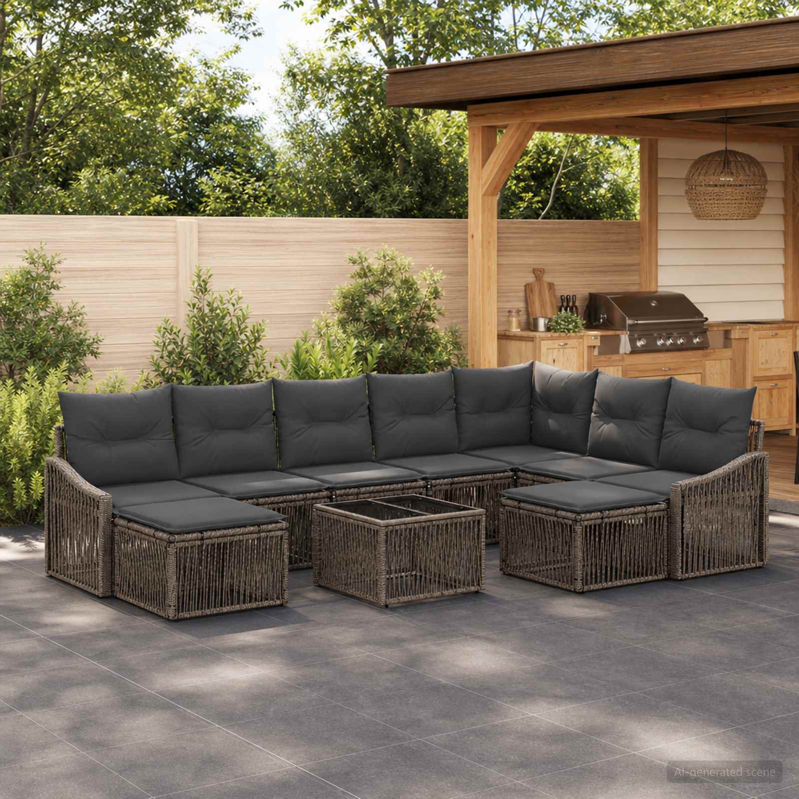 Gartensofa-set 10 stk. Grau Poly-Rattan