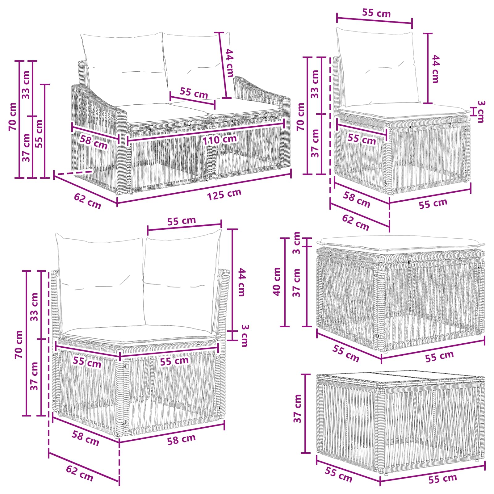 Gartensofa-set 10 stk. Grau Poly-Rattan