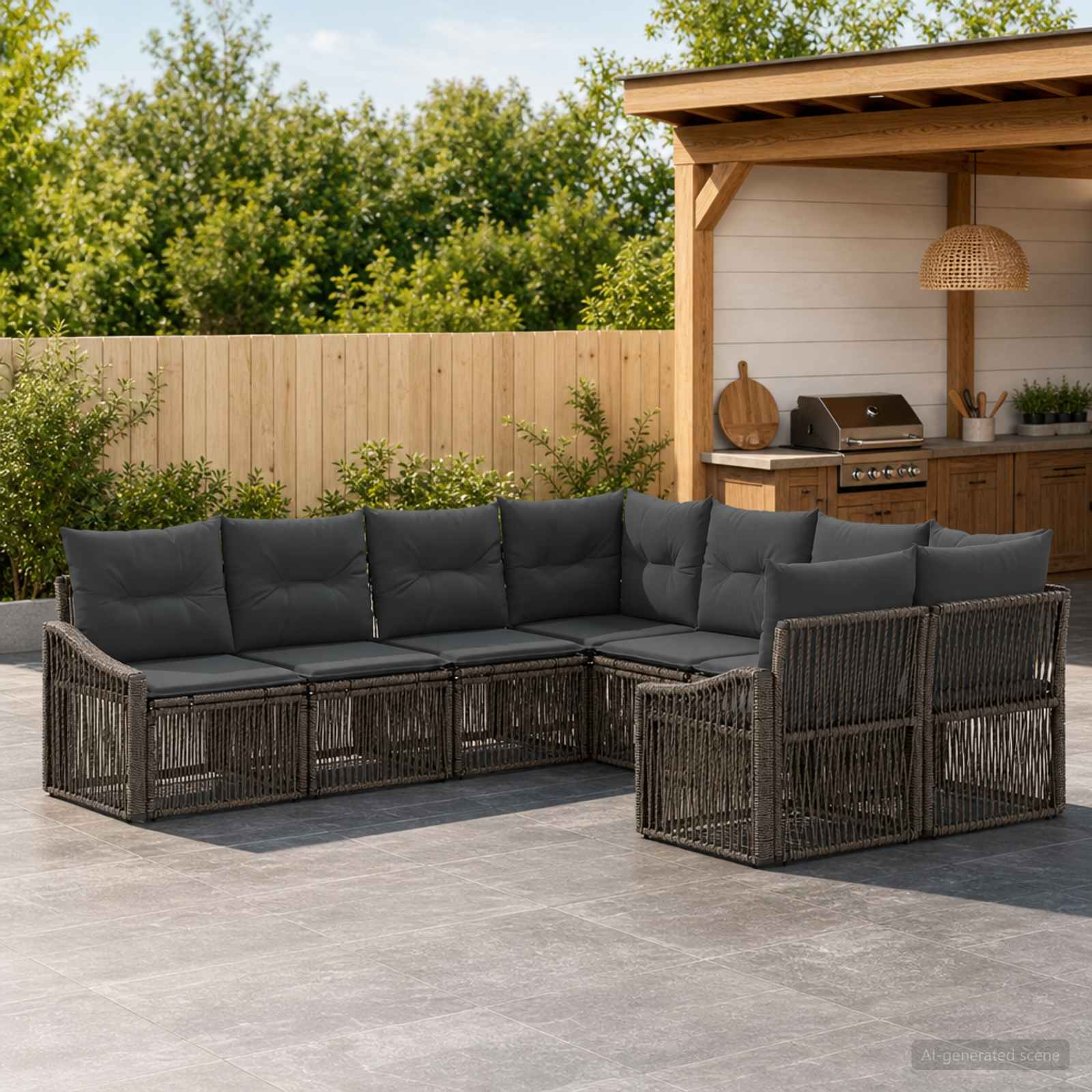 Gartensofa-set 8 stk. 8-Sitzanzahl Grau Poly-Rattan