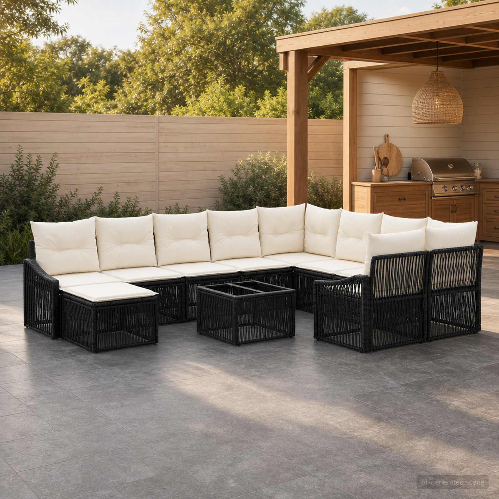 Gartensofa-set 11 stk. Schwarz Poly-Rattan
