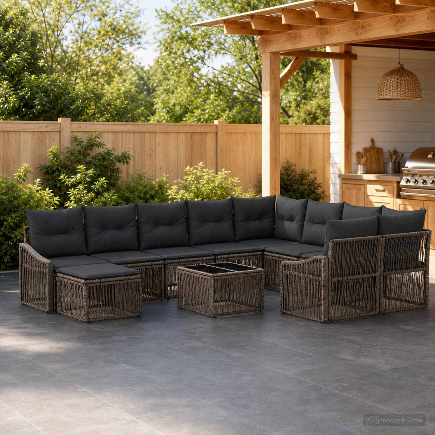 Gartensofa-set 11 stk. Grau Poly-Rattan