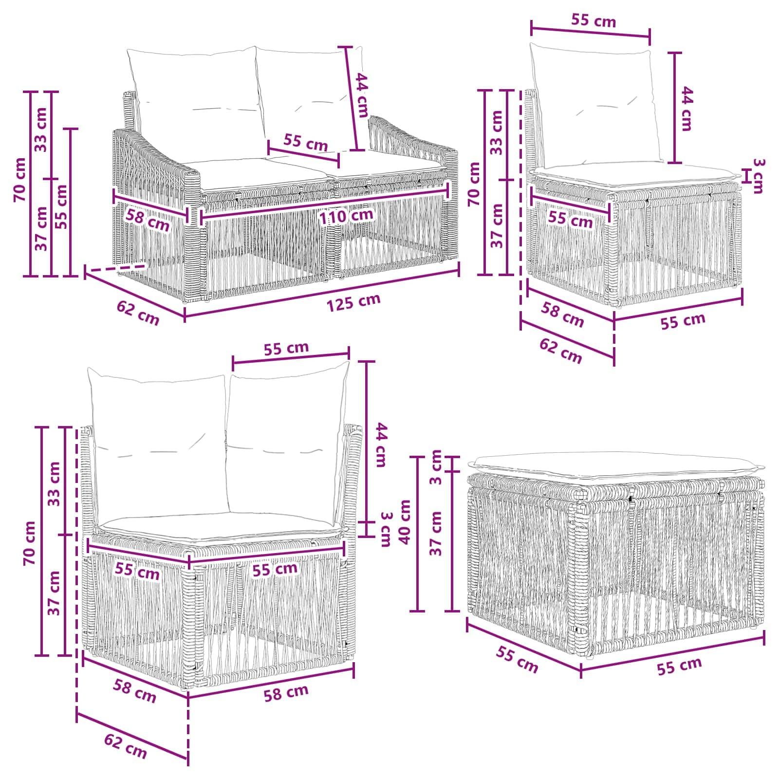 Gartensofa-set 11 stk. Schwarz Poly-Rattan