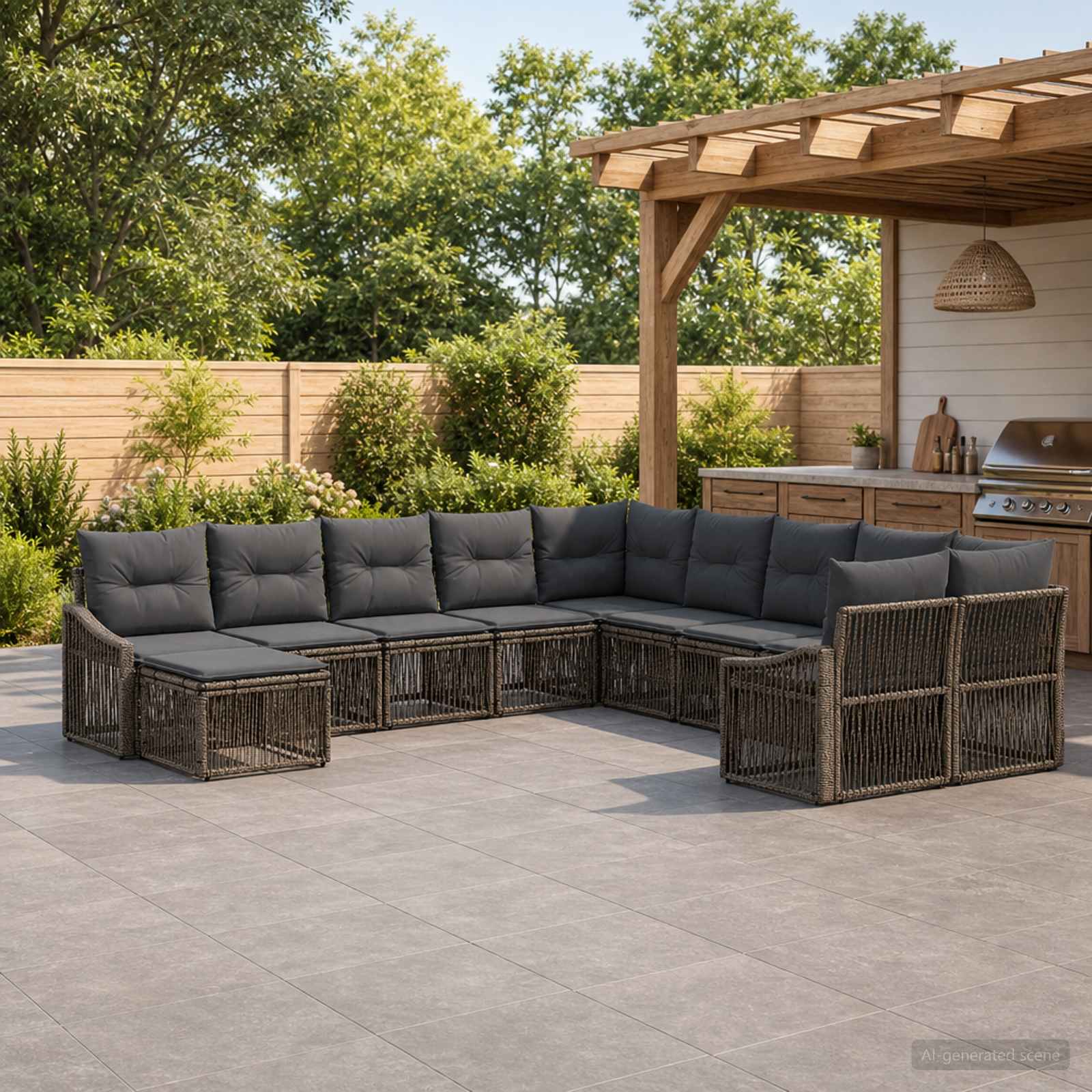Gartensofa-set 11 pcs Grau Poly-Rattan
