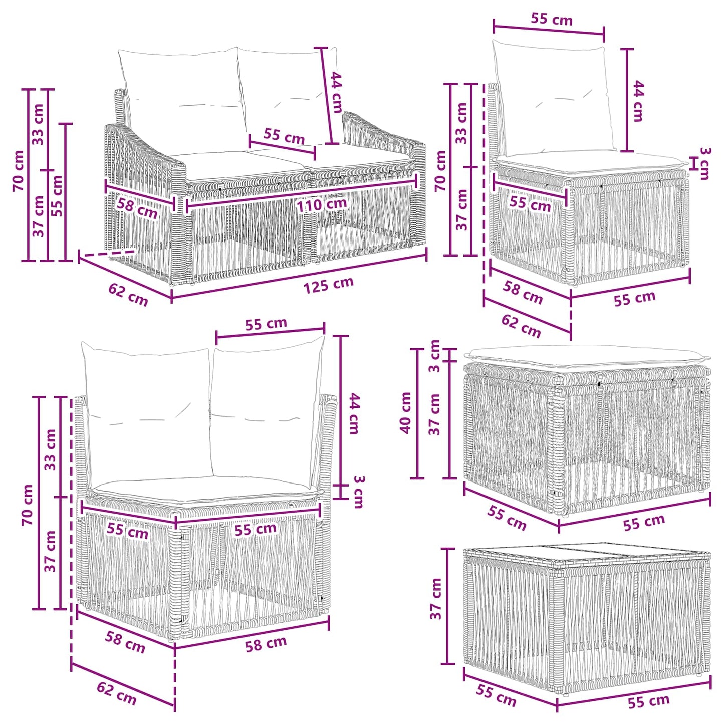 Gartensofa-set 12 stk. Grau Poly-Rattan