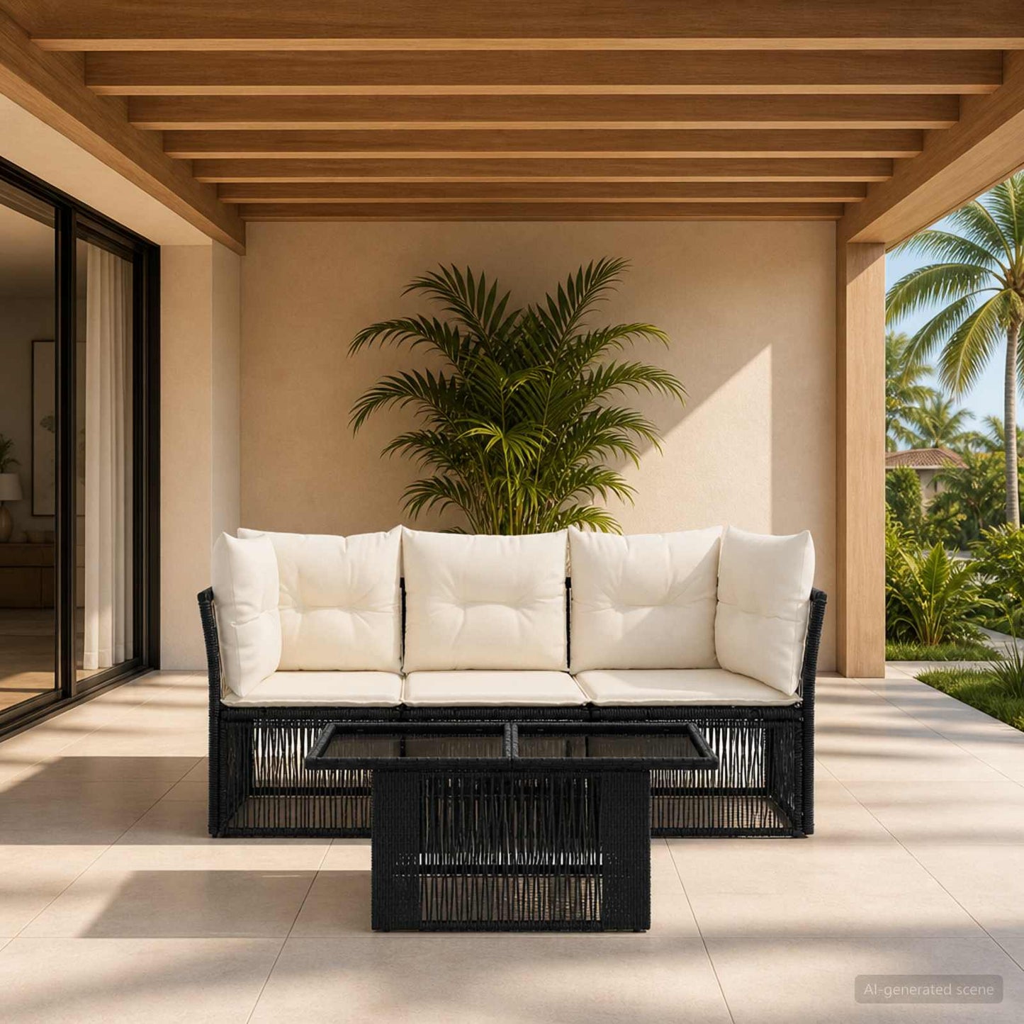 Gartensofa-set 4 stk. Schwarz Poly-Rattan