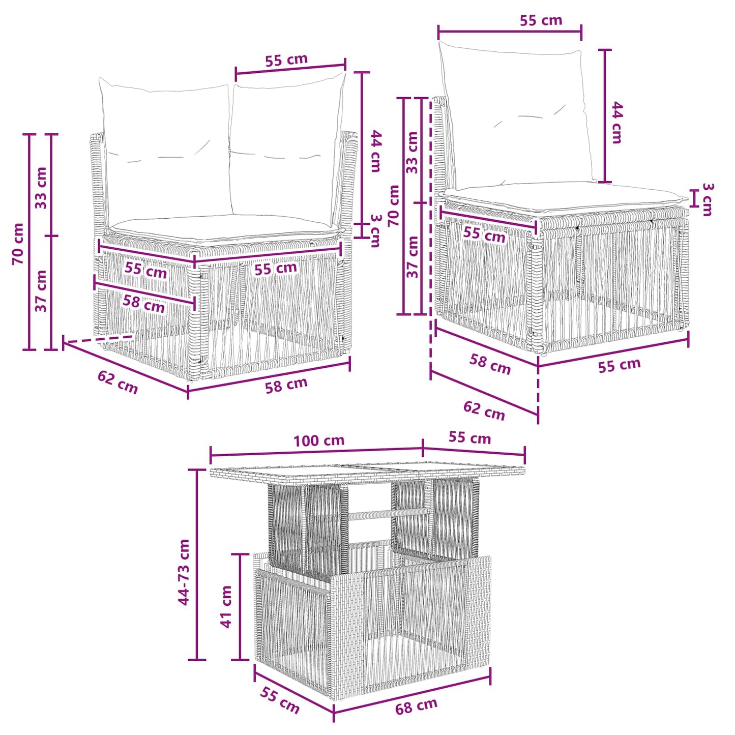 Gartensofa-set 4 stk. Schwarz Poly-Rattan