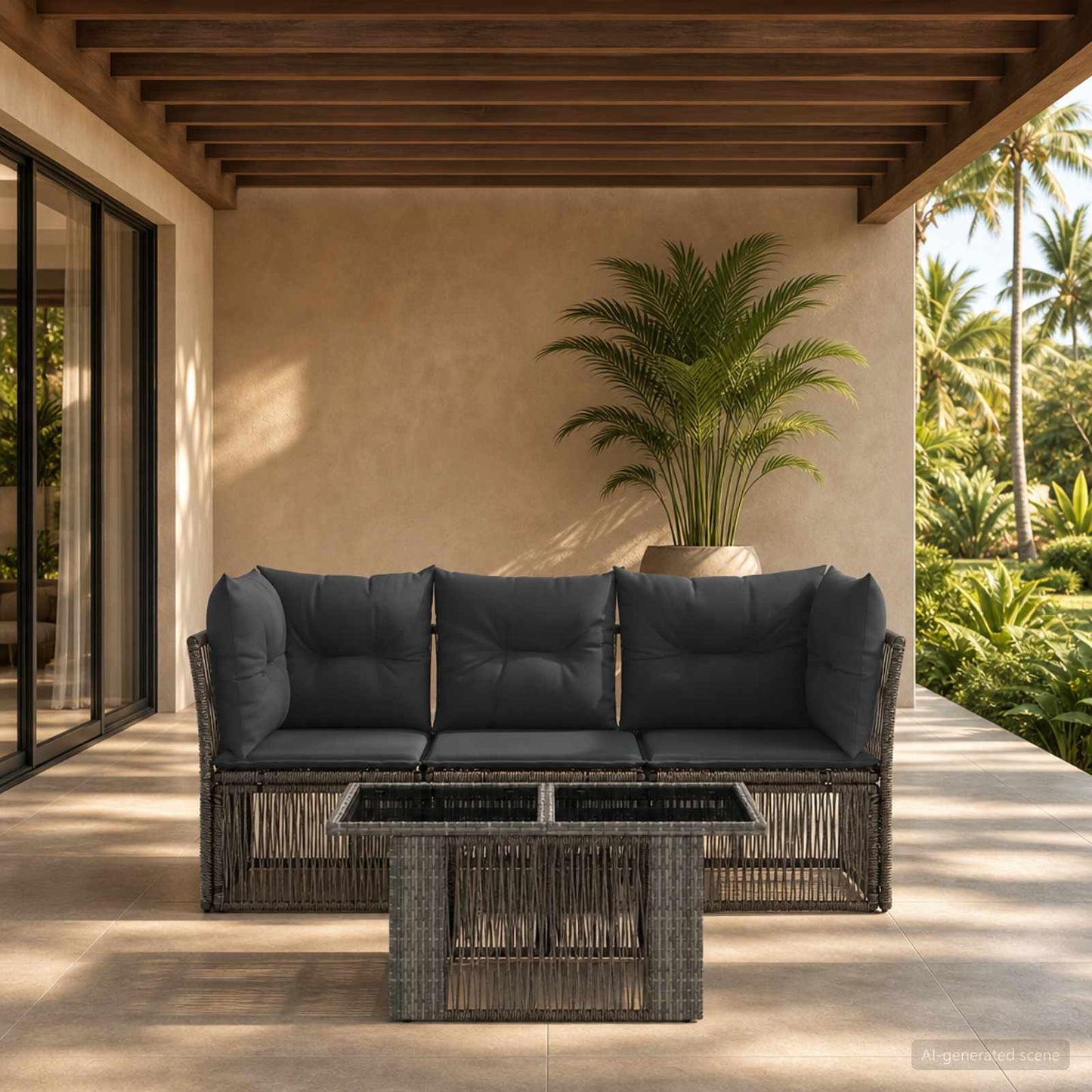 Gartensofa-set 4 stk. Grau Poly-Rattan