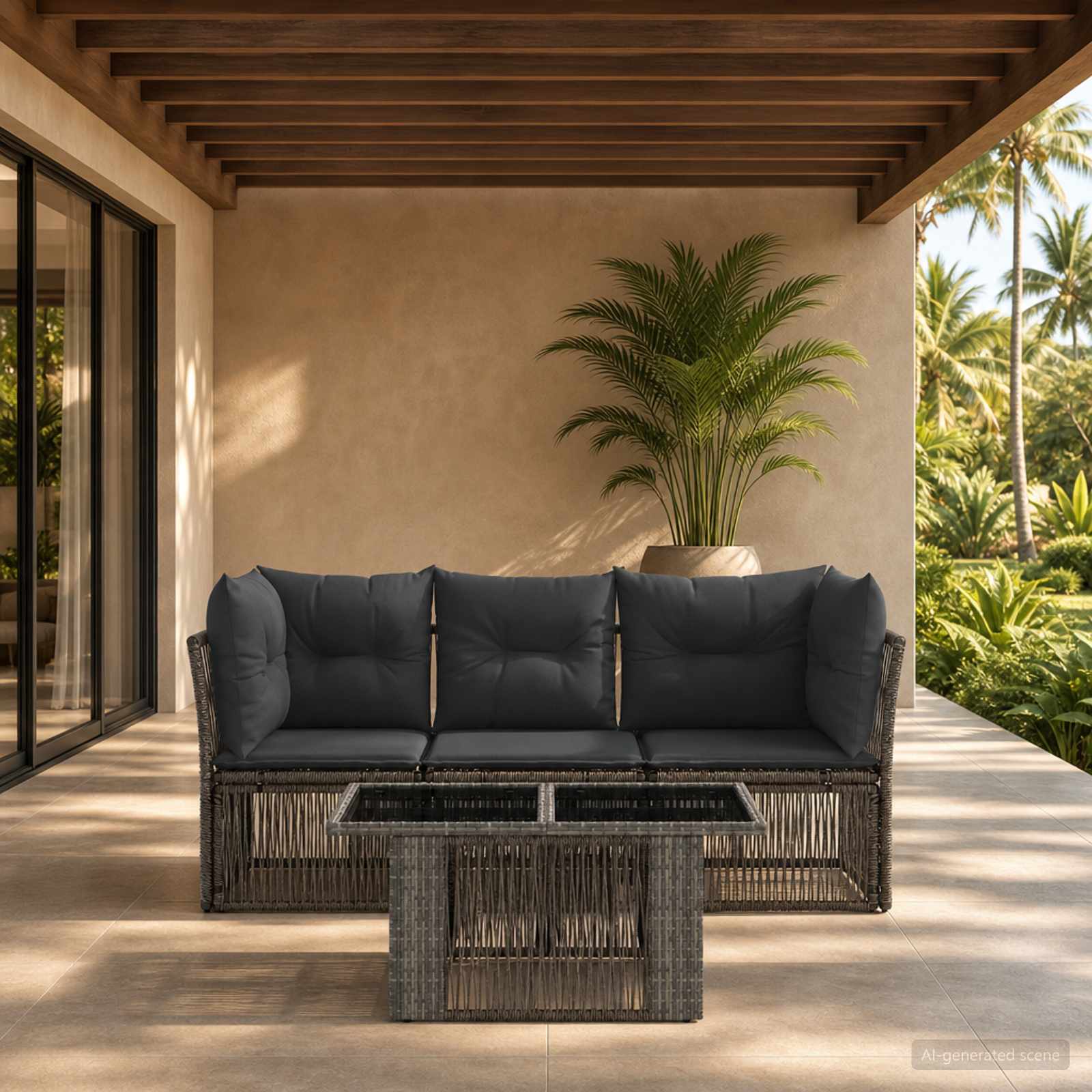 Gartensofa-set 4 stk. Grau Poly-Rattan