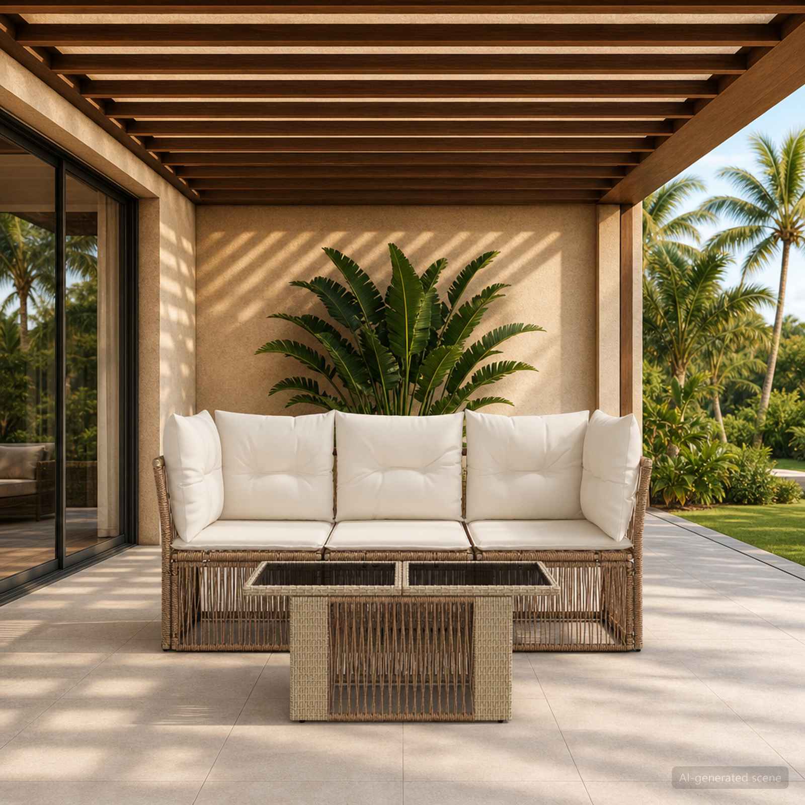 Gartensofa-set 4 stk. Beige Poly-Rattan