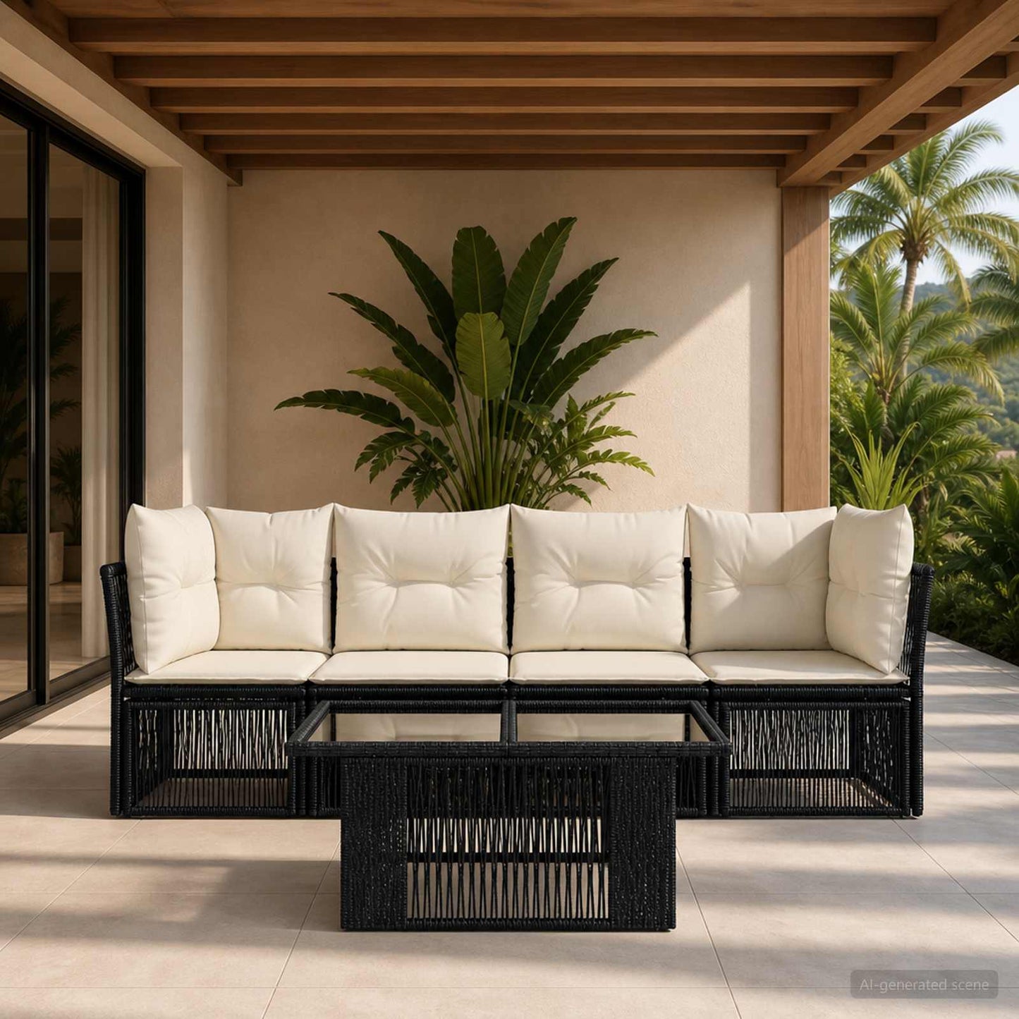Gartensofa-set 5 stk. Schwarz Poly-Rattan