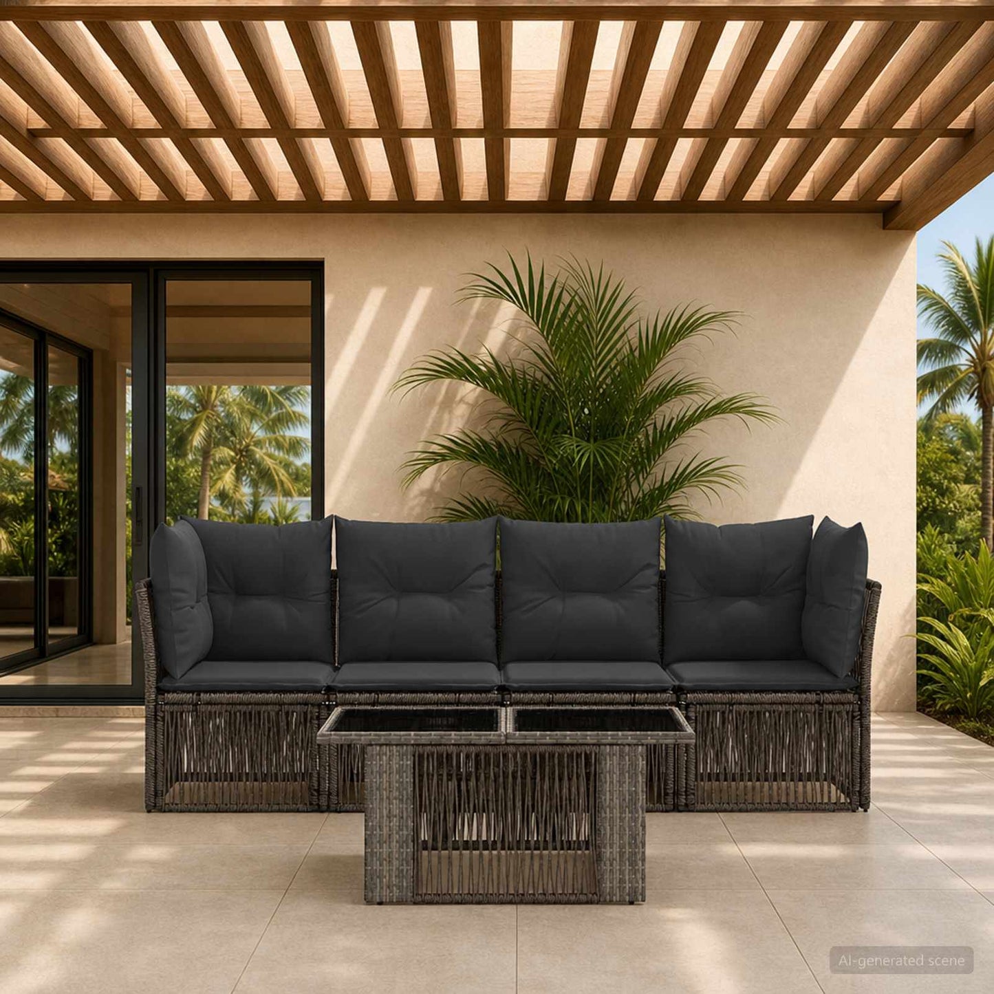 Gartensofa-set 5 stk. Grau Poly-Rattan