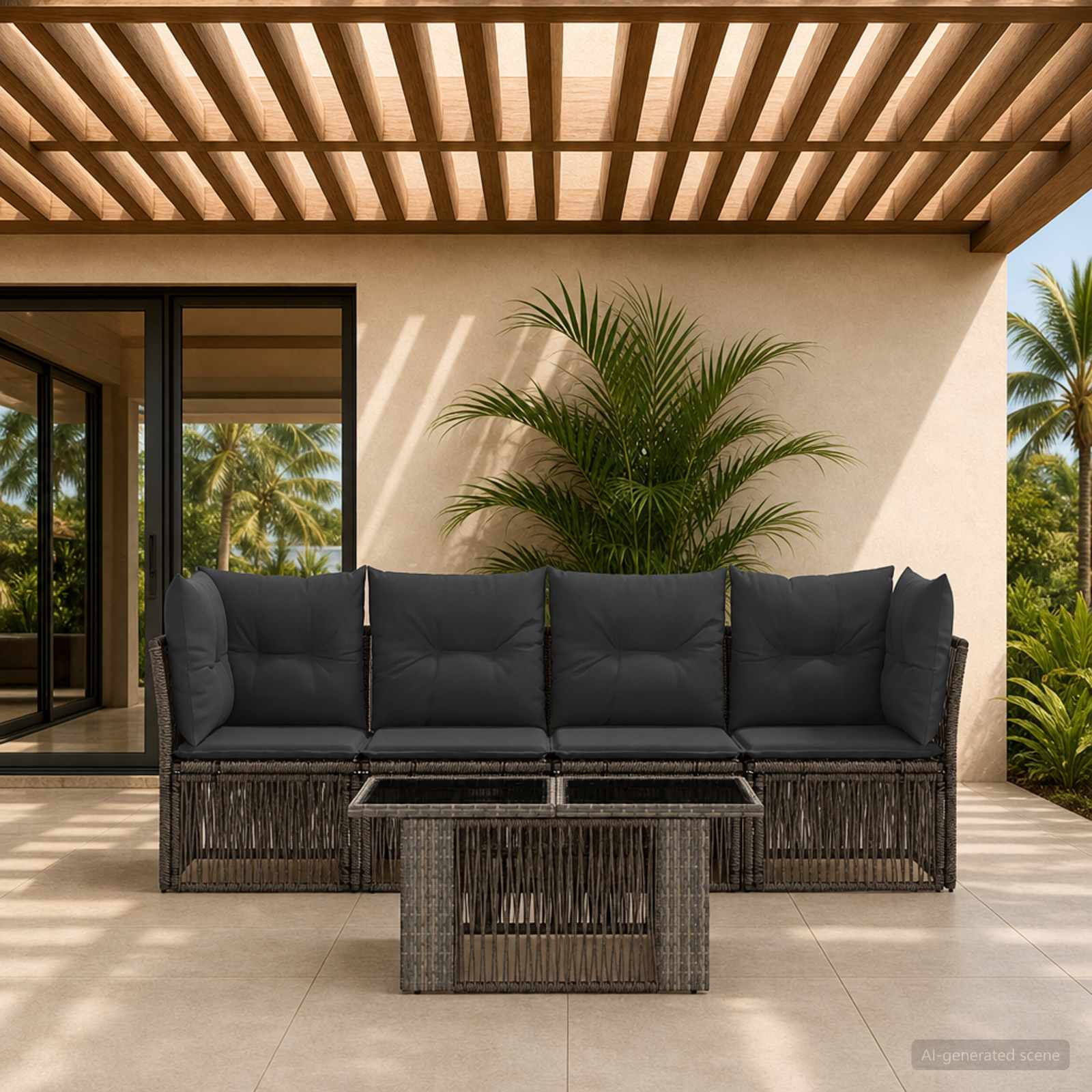 Gartensofa-set 5 stk. Grau Poly-Rattan