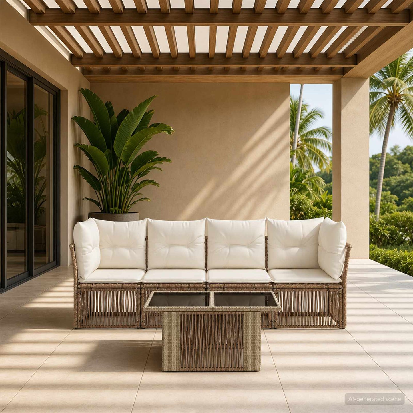 Gartensofa-set 5 stk. Beige Poly-Rattan