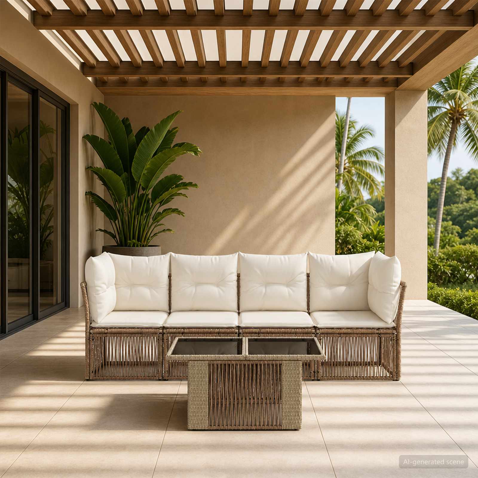 Gartensofa-set 5 stk. Beige Poly-Rattan