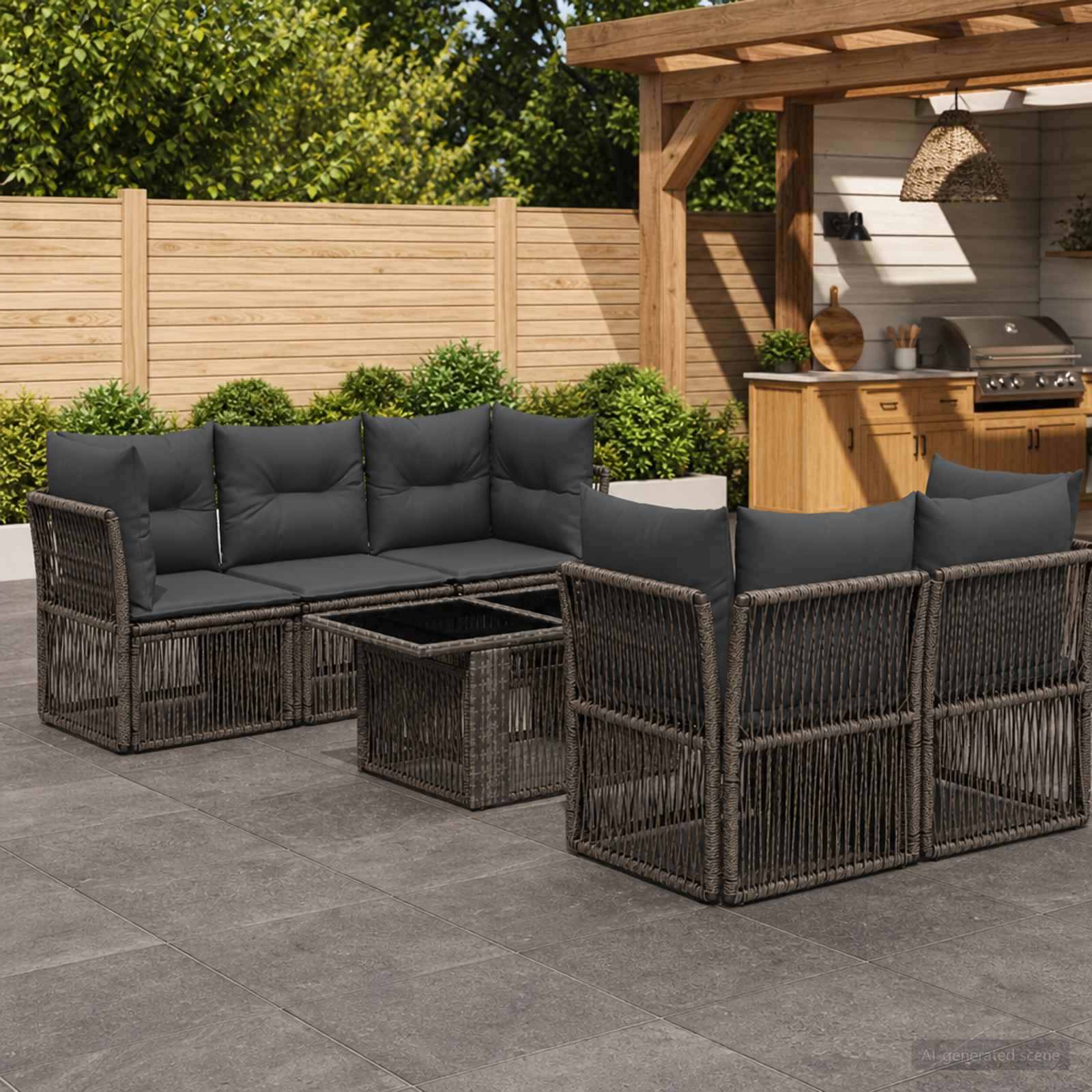 Gartensofa-set 6 stk. Grau Poly-Rattan