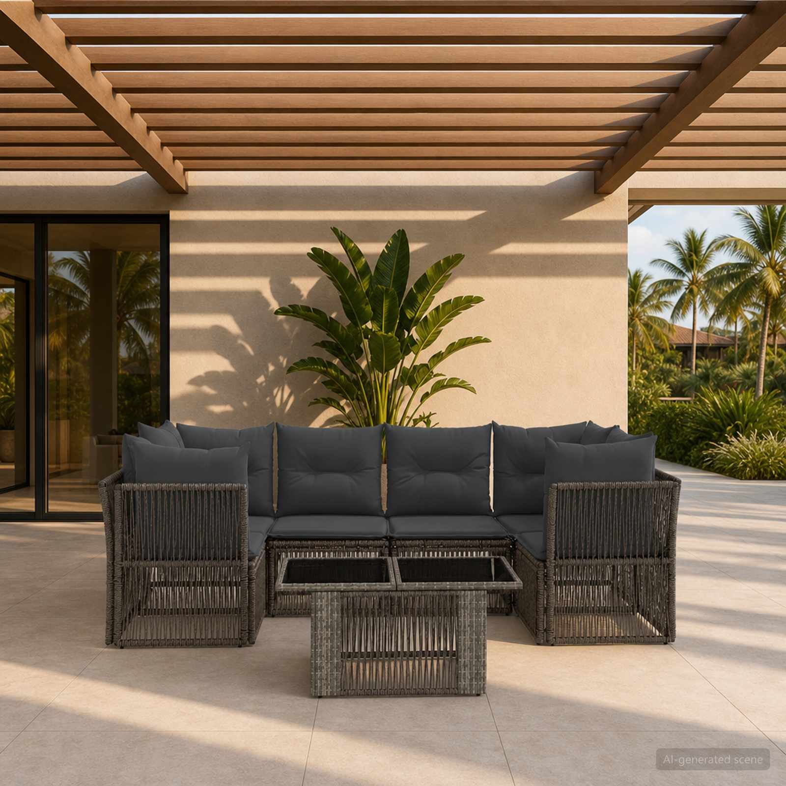Gartensofa-set 7 stk. Grau Poly-Rattan