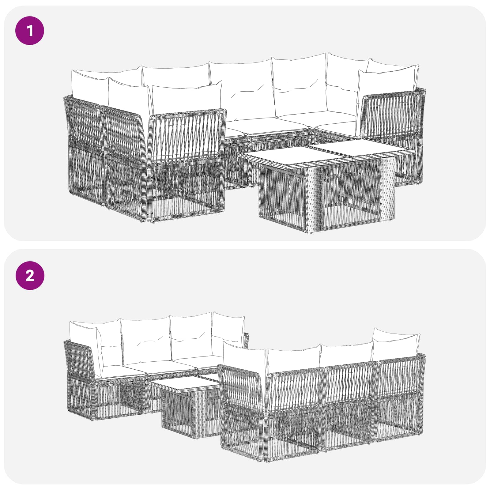 Gartensofa-set 7 stk. Grau Poly-Rattan