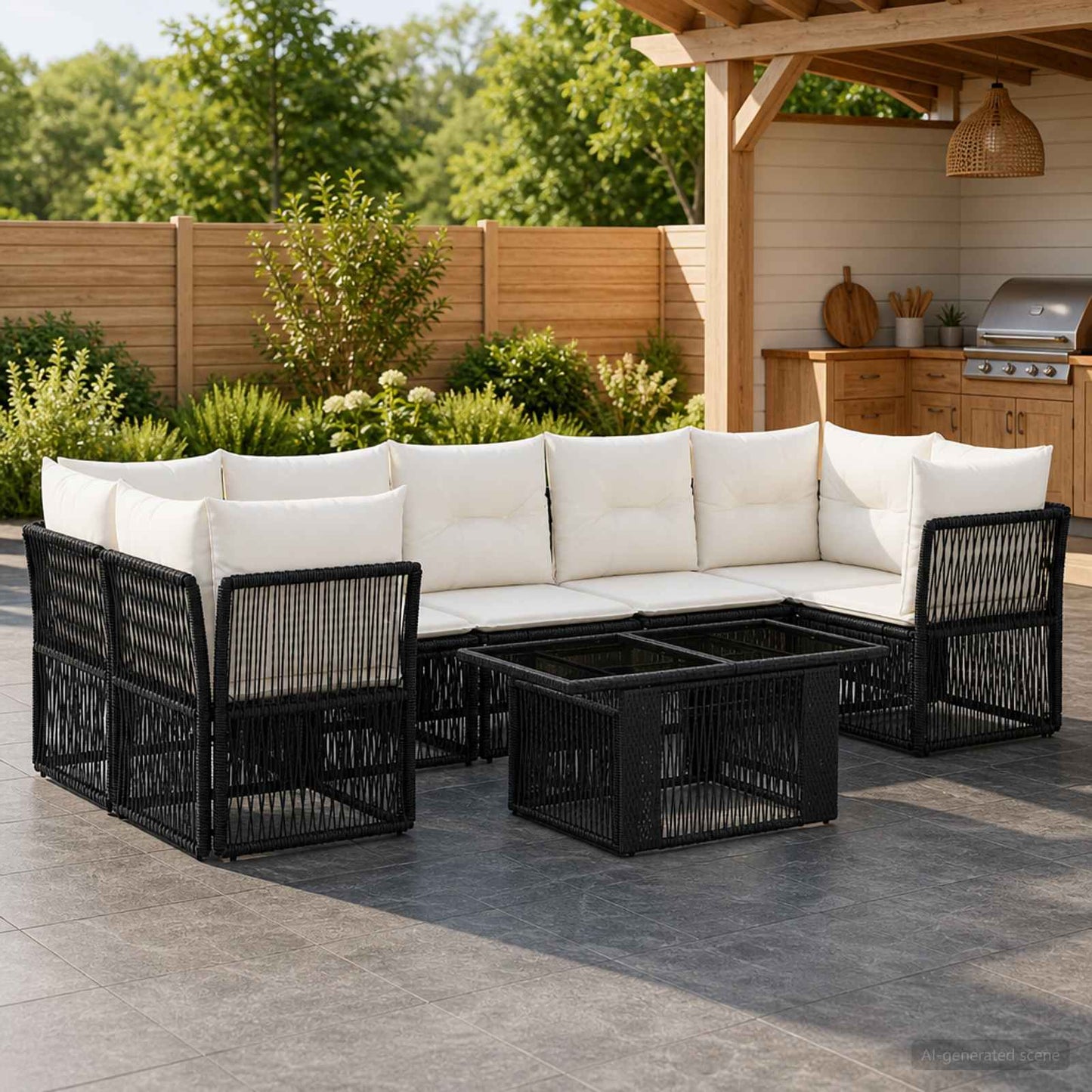 Gartensofa-set 8 stk. Schwarz Poly-Rattan