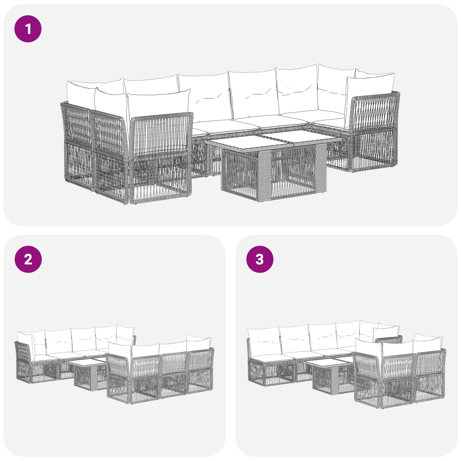 Gartensofa-set 8 stk. Grau Poly-Rattan