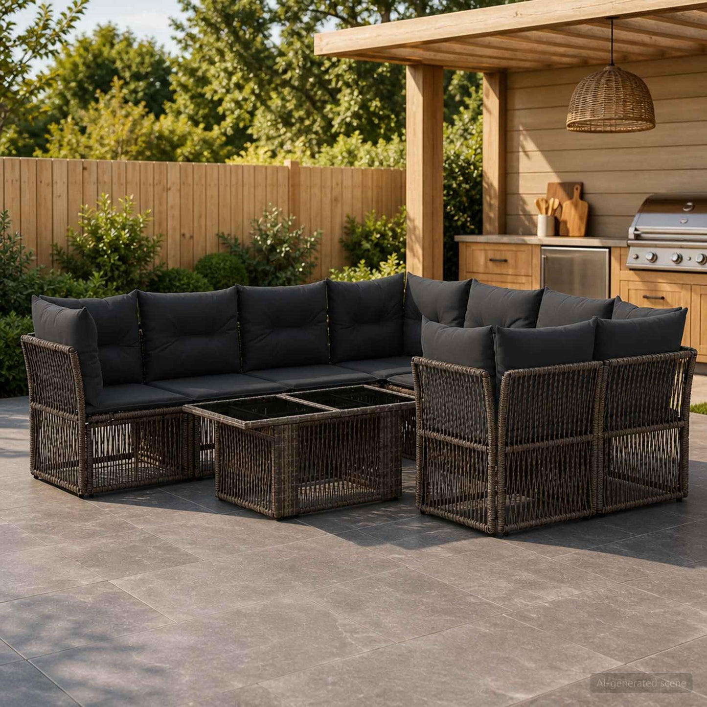 Gartensofa-set 9 stk. Grau Poly-Rattan