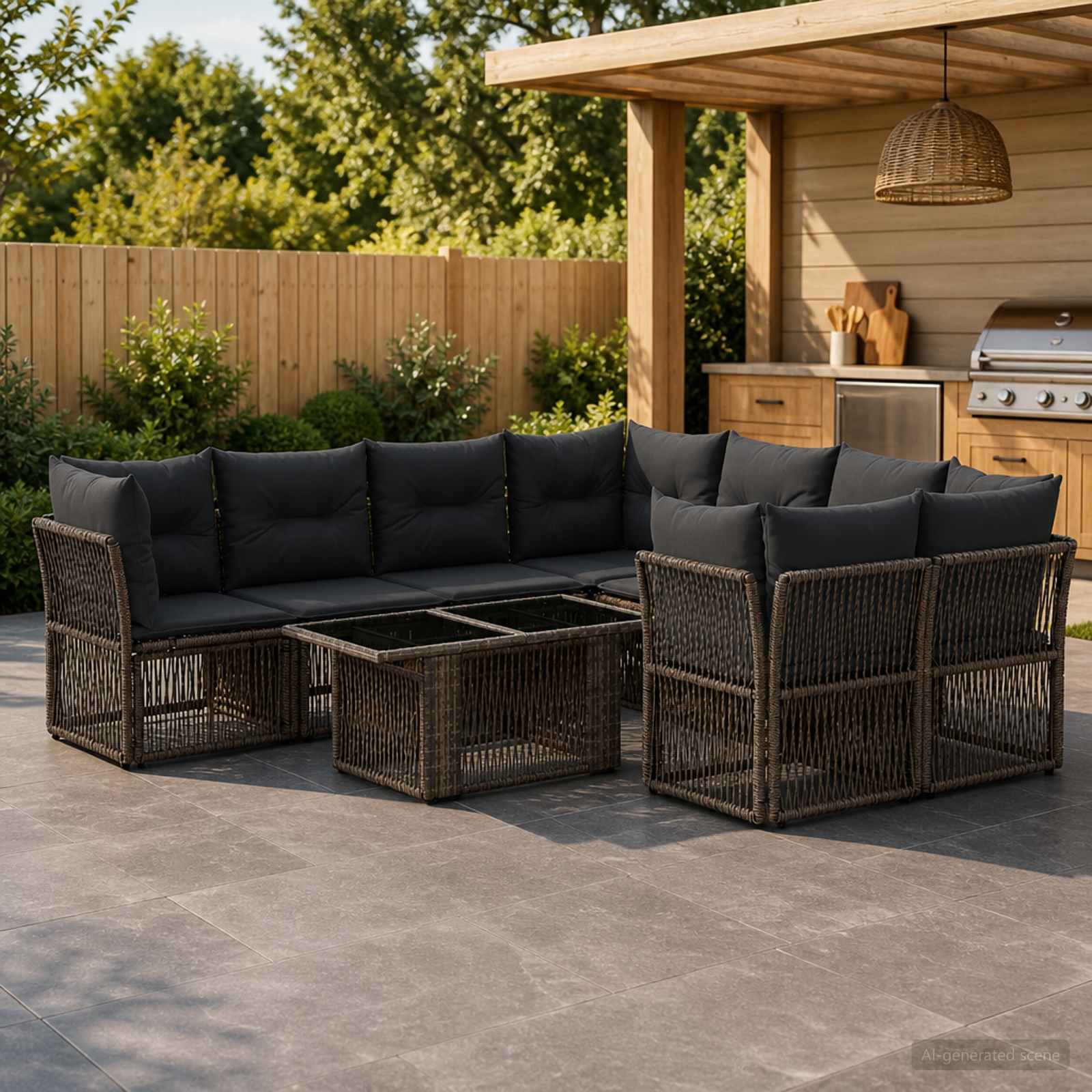 Gartensofa-set 9 stk. Grau Poly-Rattan
