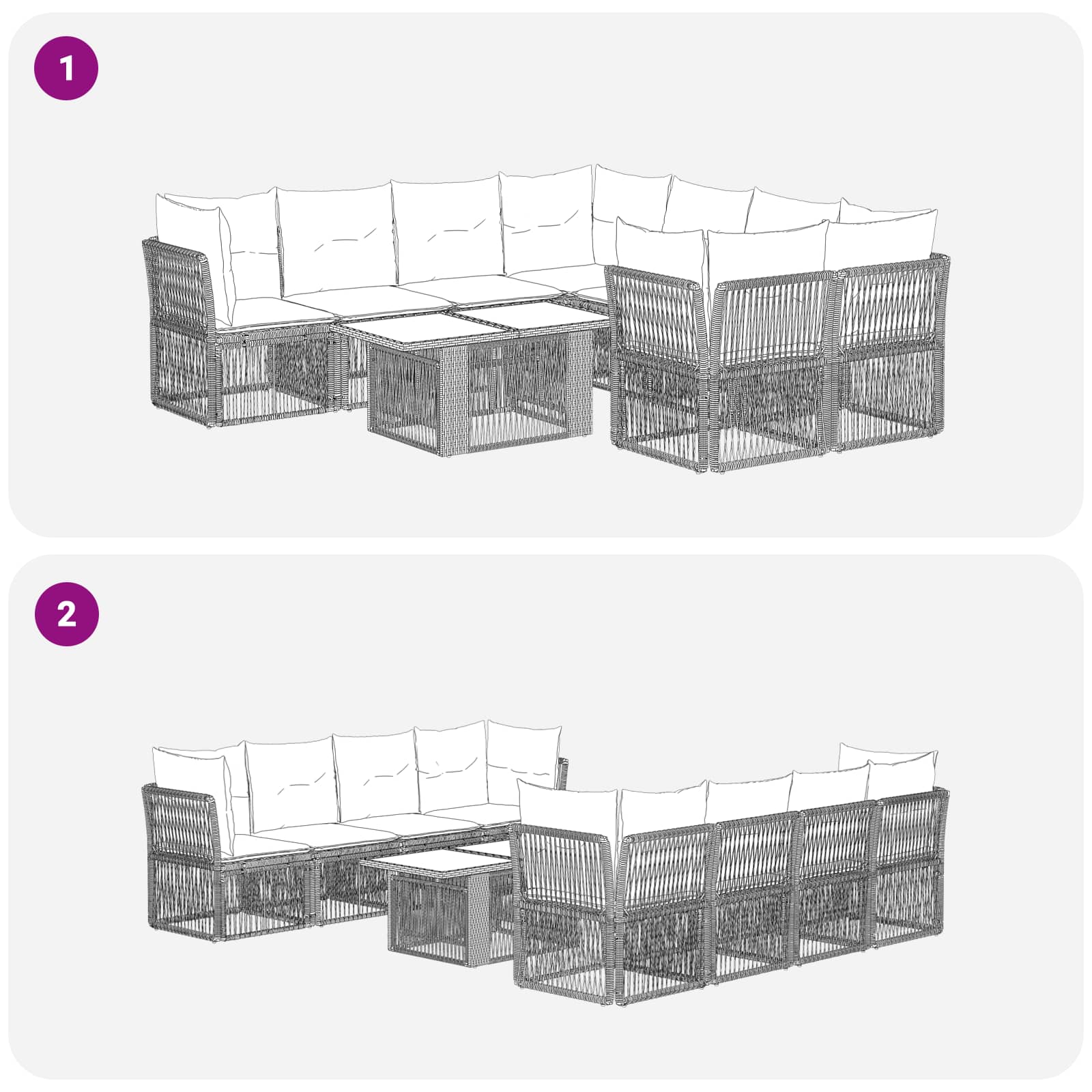 Gartensofa-set 9 stk. Grau Poly-Rattan