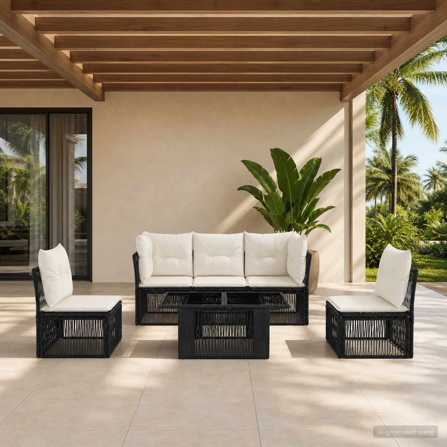 Gartensofa-set 6 stk. Schwarz Poly-Rattan