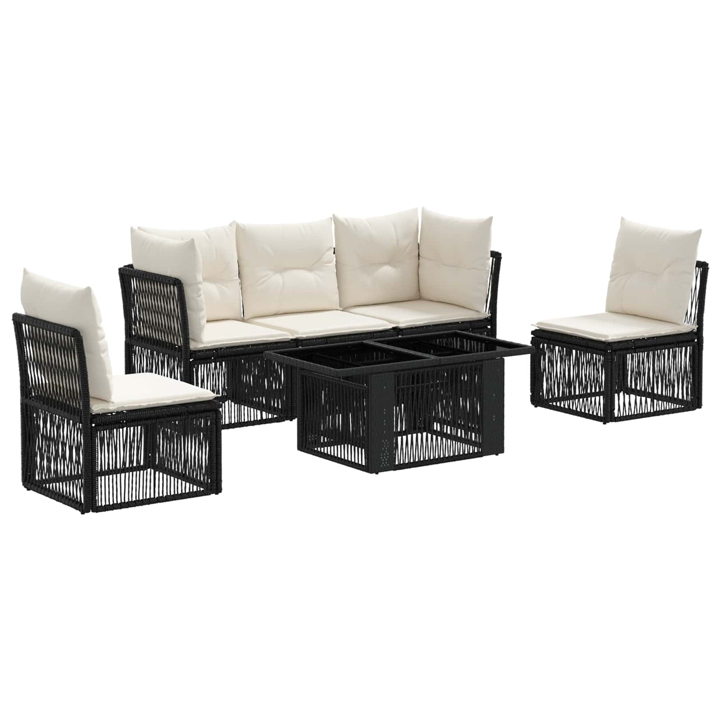 Gartensofa-set 6 stk. Schwarz Poly-Rattan