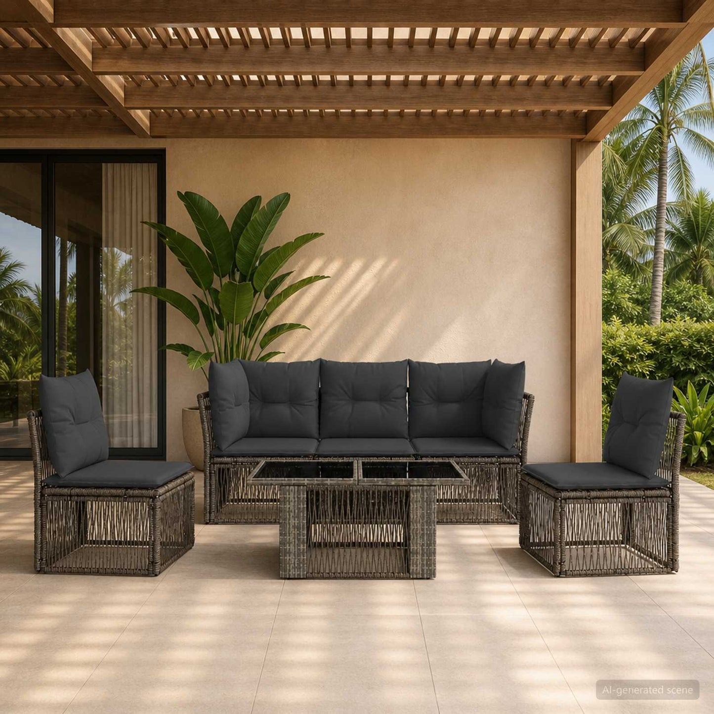 Gartensofa-set 6 stk. Grau Poly-Rattan