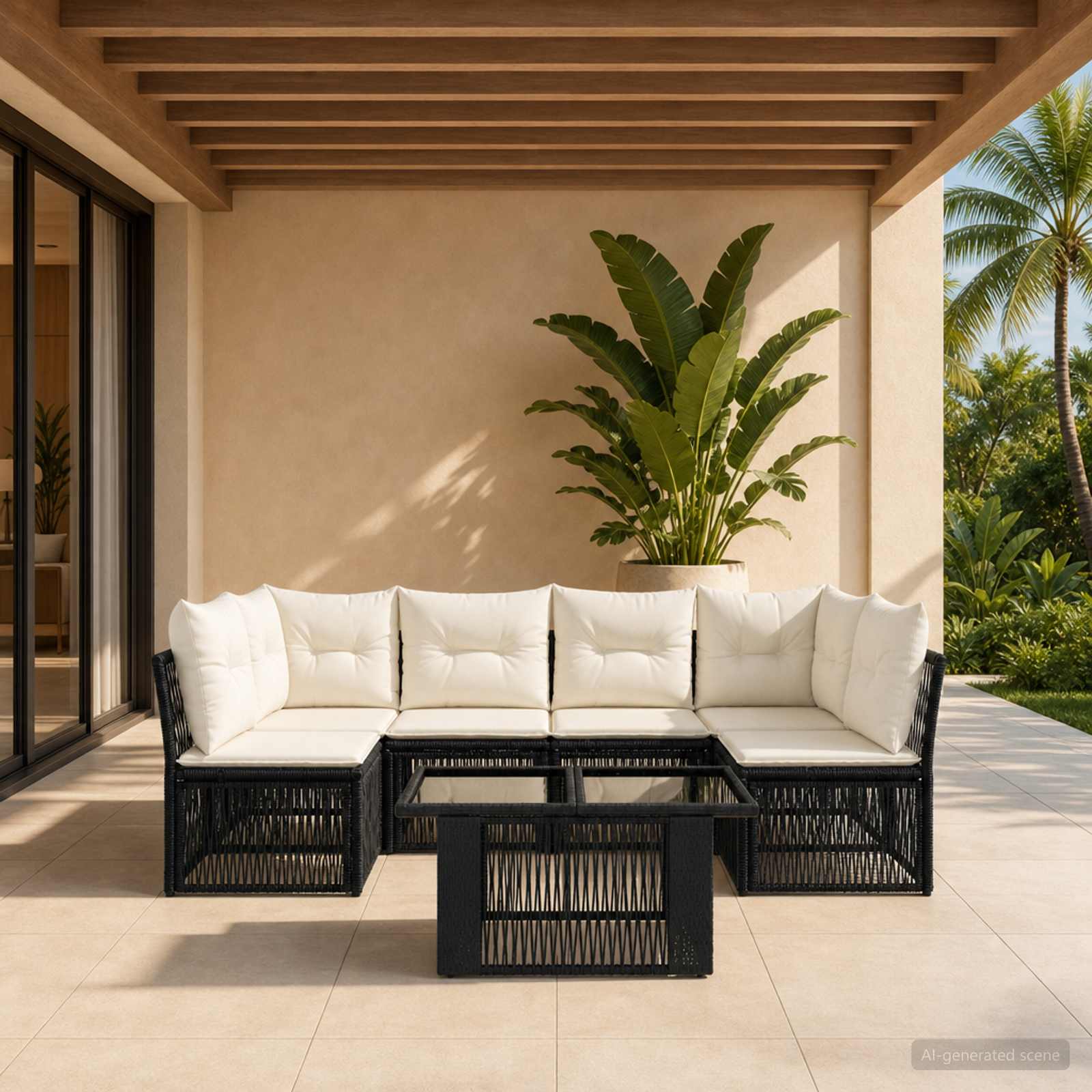 Gartensofa-set 7 stk. Schwarz Poly-Rattan