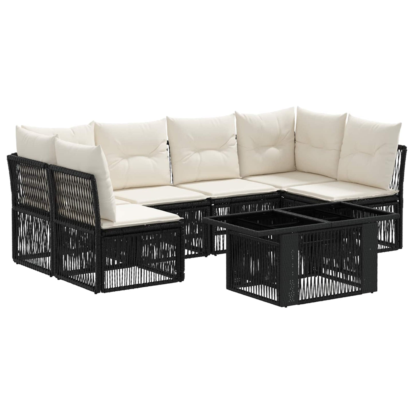 Gartensofa-set 7 stk. Schwarz Poly-Rattan