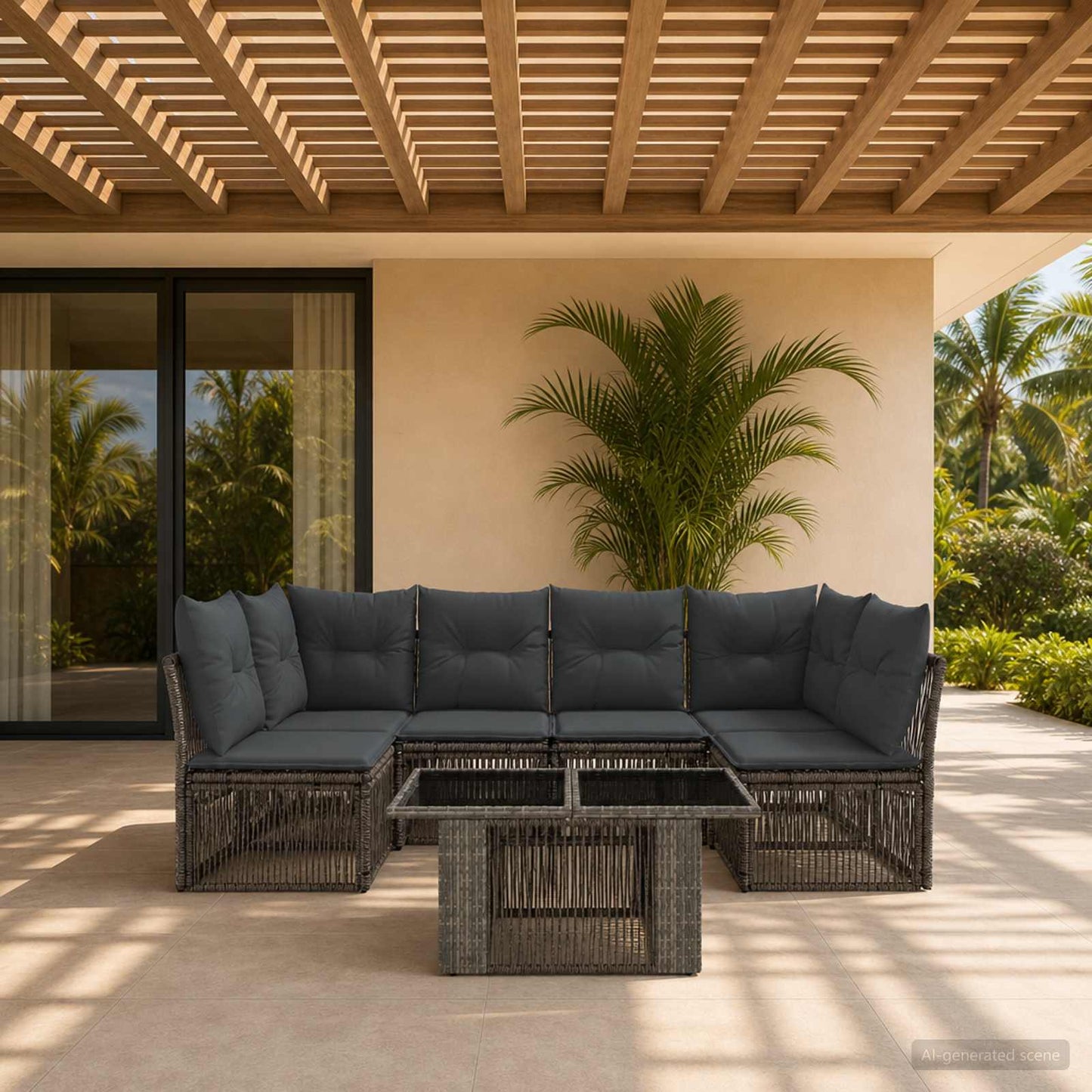 Gartensofa-set 7 stk. Grau Poly-Rattan