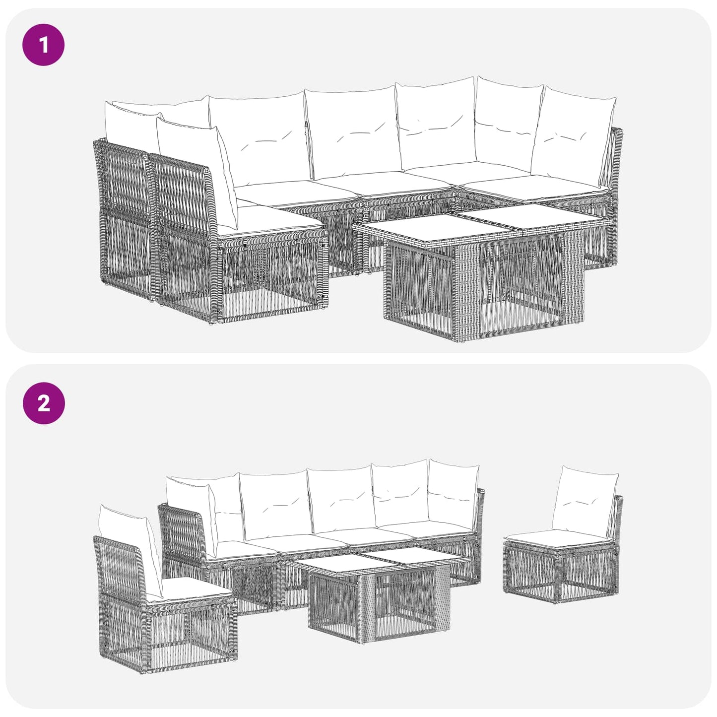 Gartensofa-set 7 stk. Grau Poly-Rattan