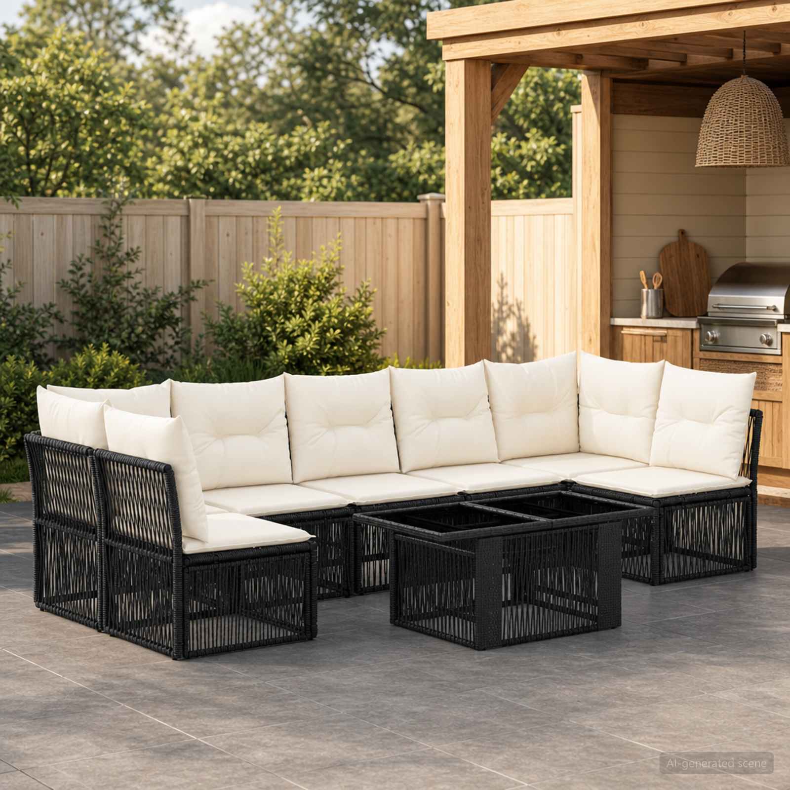 Gartensofa-set 7 stk. Schwarz Poly-Rattan