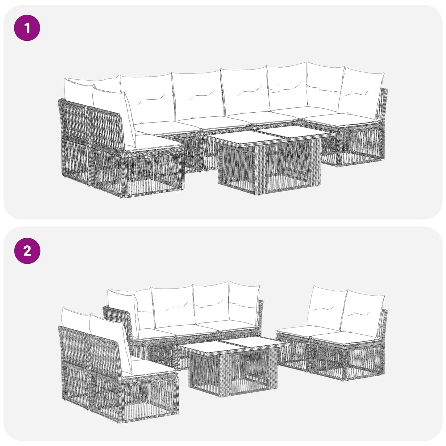 Gartensofa-set 7 stk. Schwarz Poly-Rattan
