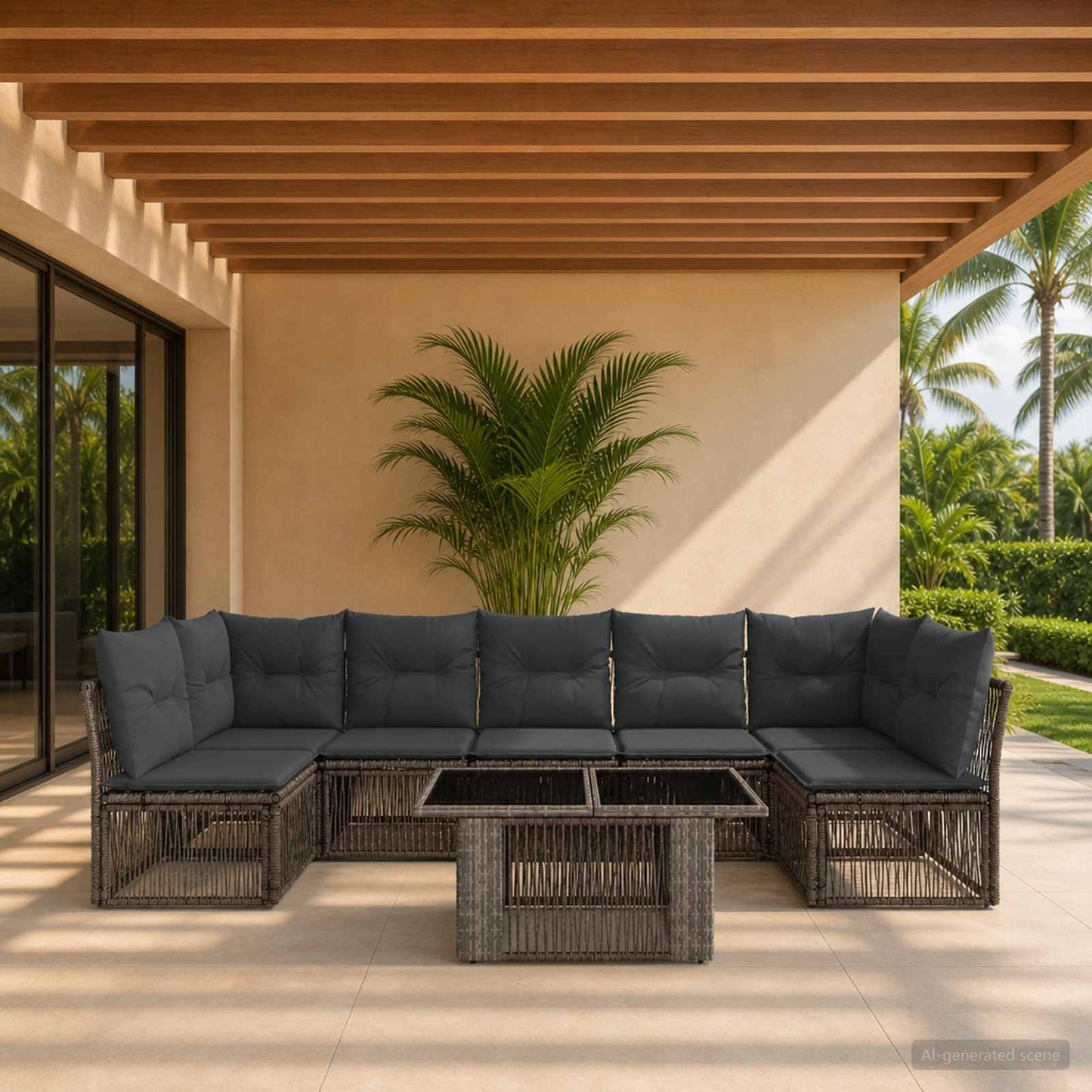 Gartensofa-set 7 stk. Grau Poly-Rattan