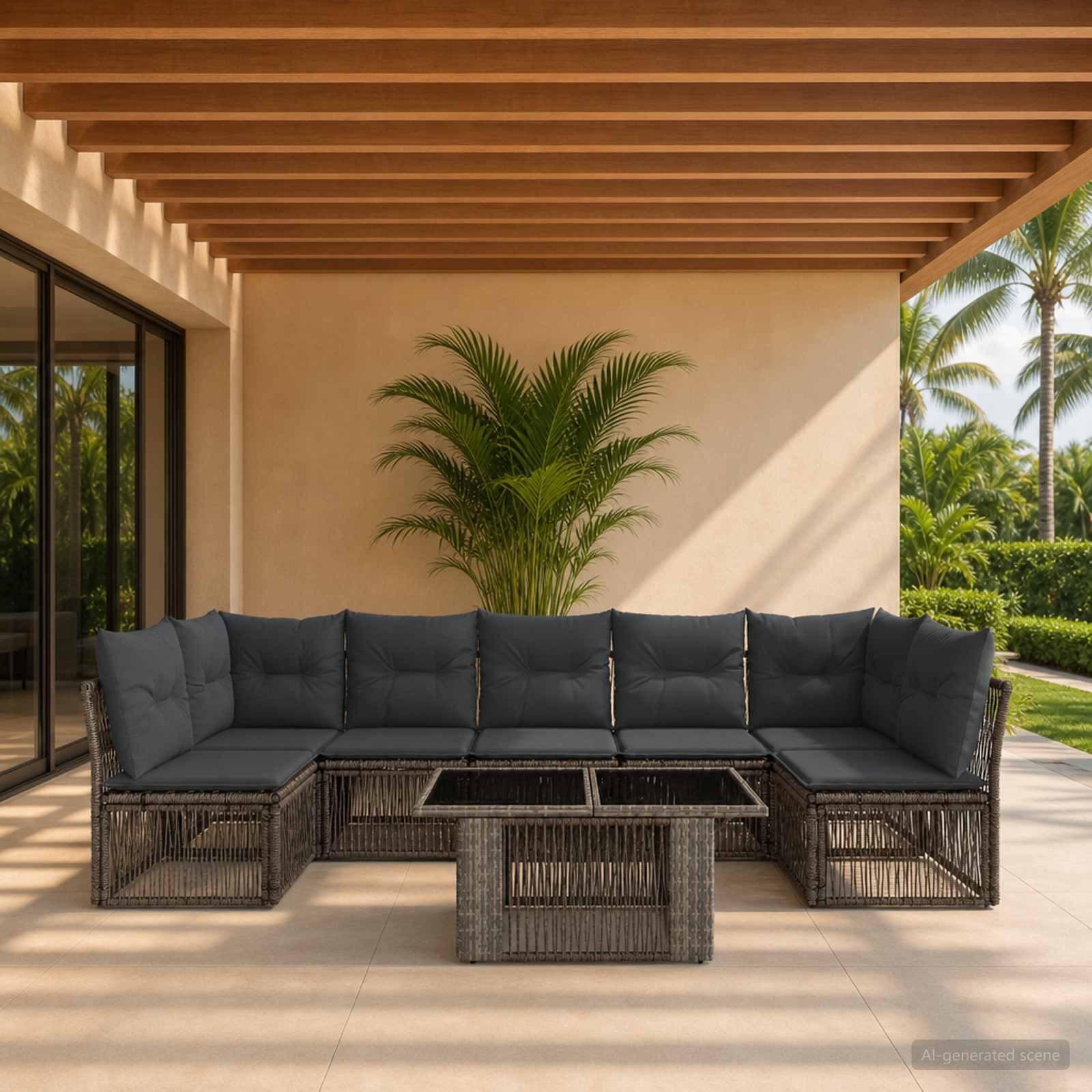 Gartensofa-set 7 stk. Grau Poly-Rattan