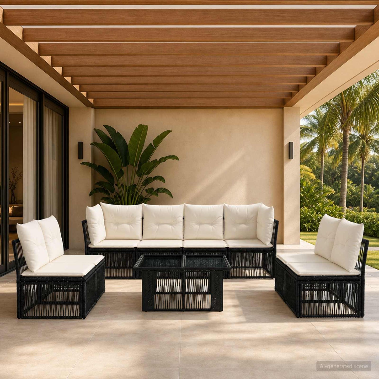 Gartensofa-set 9 stk. Schwarz Poly-Rattan