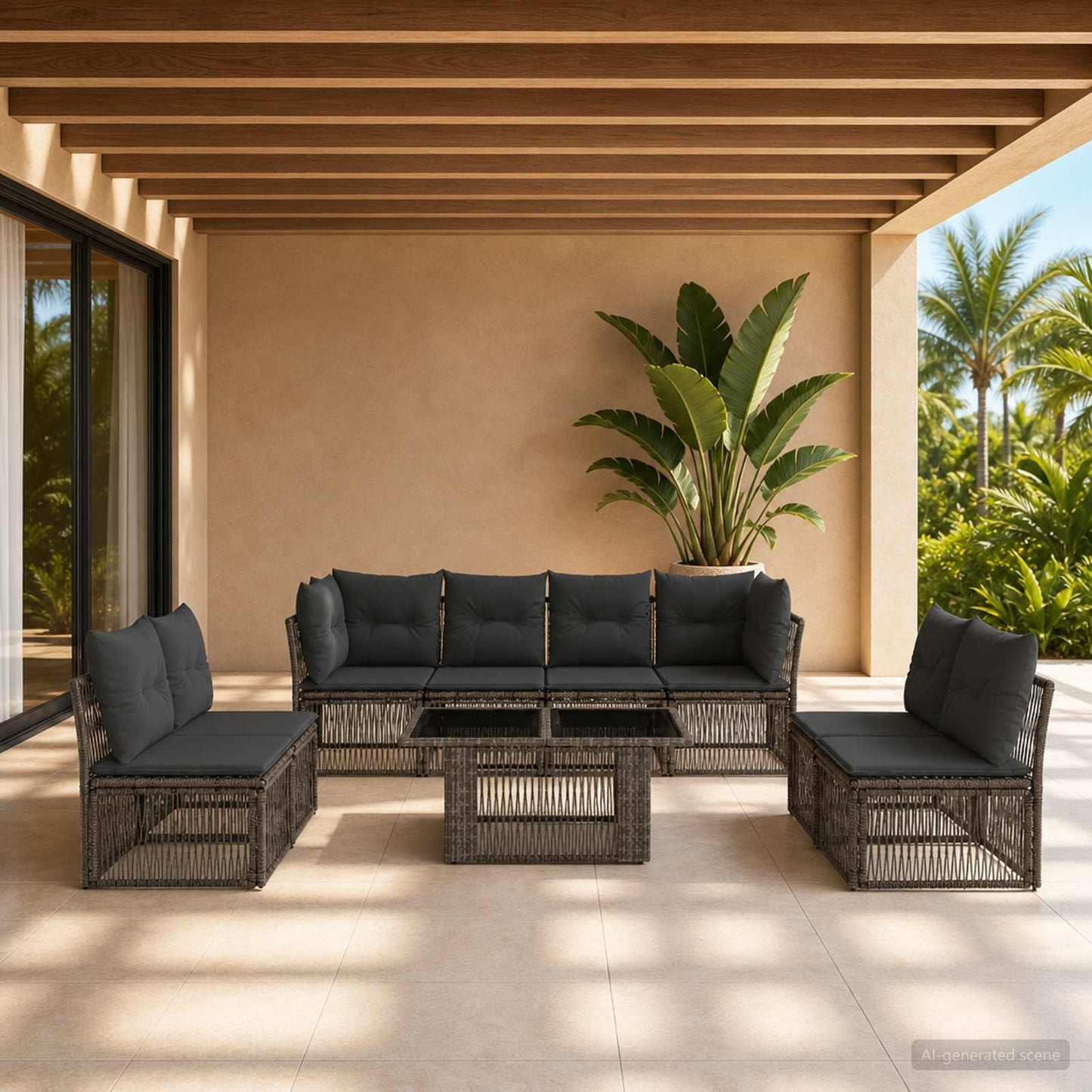 Gartensofa-set 9 stk. Grau Poly-Rattan