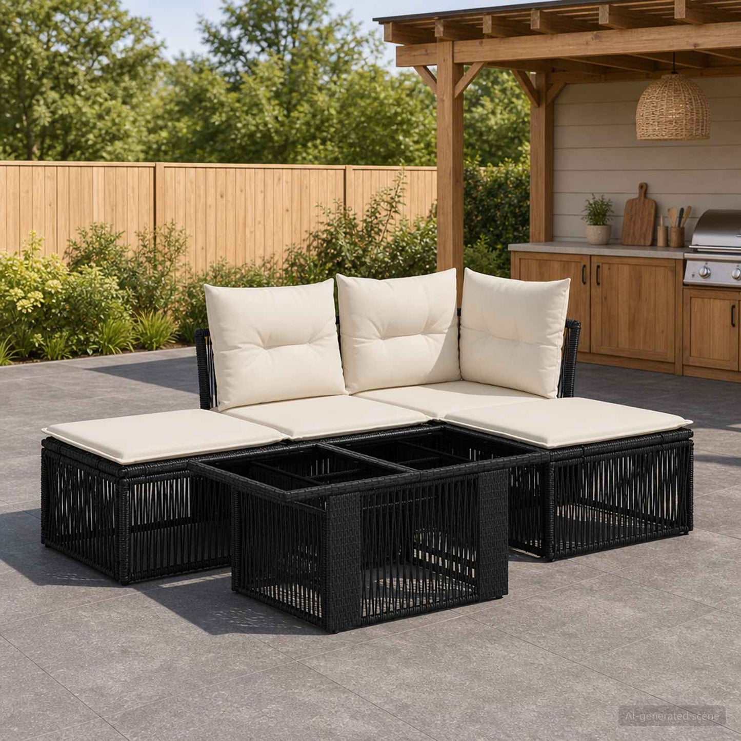 Gartensofa-set 5 stk. Schwarz Poly-Rattan